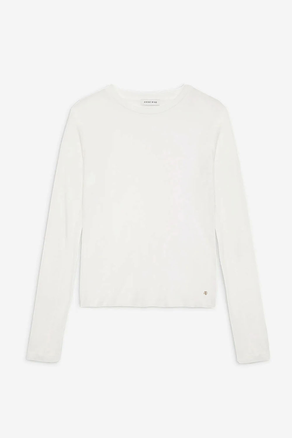Tee-shirt manches longues en jersey modal et cachemire ivoire Amani Anine Bing. Face.