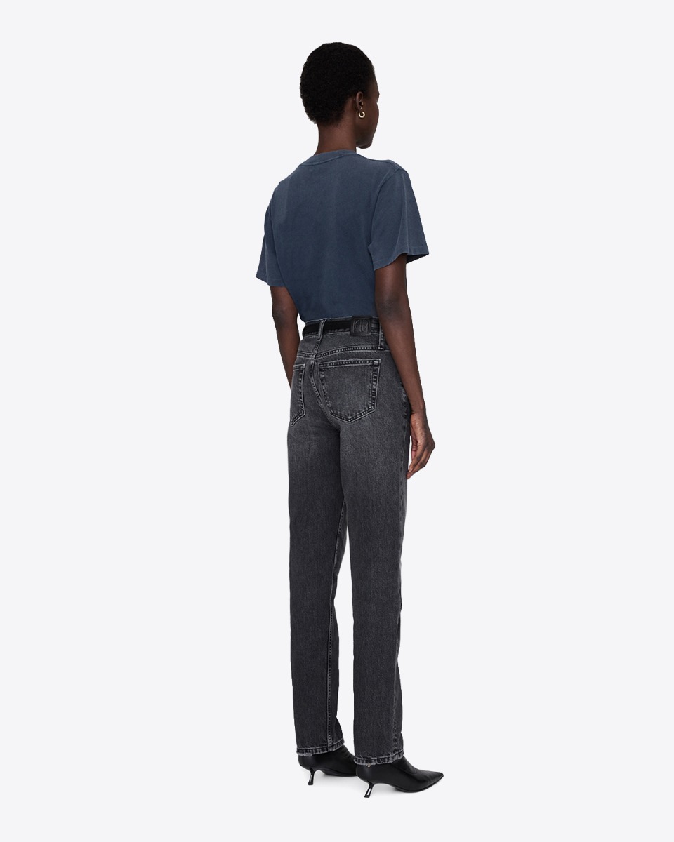 T-shirt Lili Snake Anine Bing en coton noir d&eacute;lav&eacute;, s&eacute;rigraphie de serpent et logo " Anine Bing ", port&eacute; de dos.