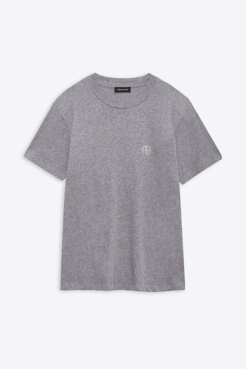 Tee-shirt Wagner Soft Stencil Anine Bing en coton gris, logo AB poitrine, s&eacute;rigraphie dans le dos. Vue de face.