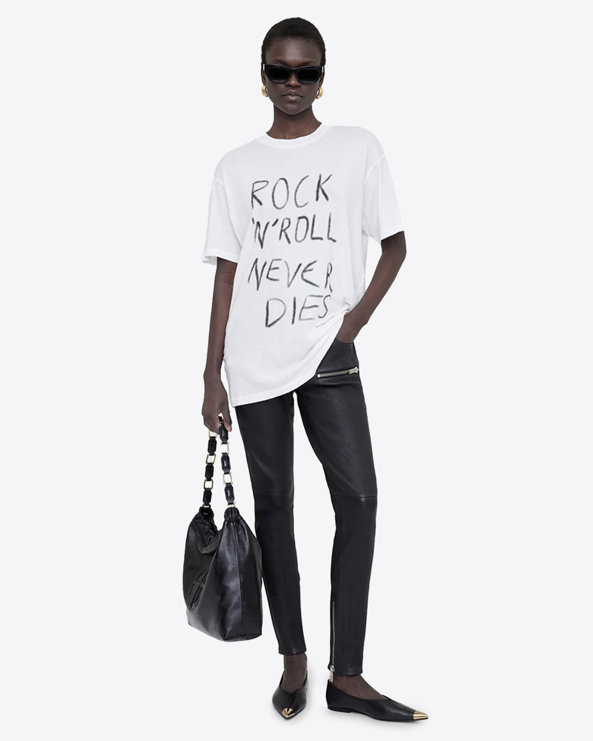 Anine Bing Tee-Shirt Walker Rock N Roll Ivoire