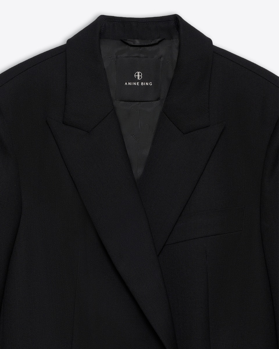 Veste croisée Evalyn Anine Bing noire. Détail du col.