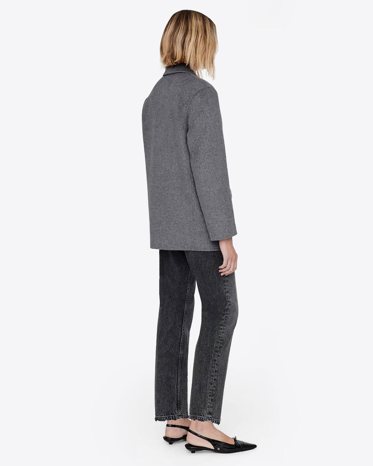 Veste blazer Quinn Anine Bing en laine et cachemire gris. Vue dos. 