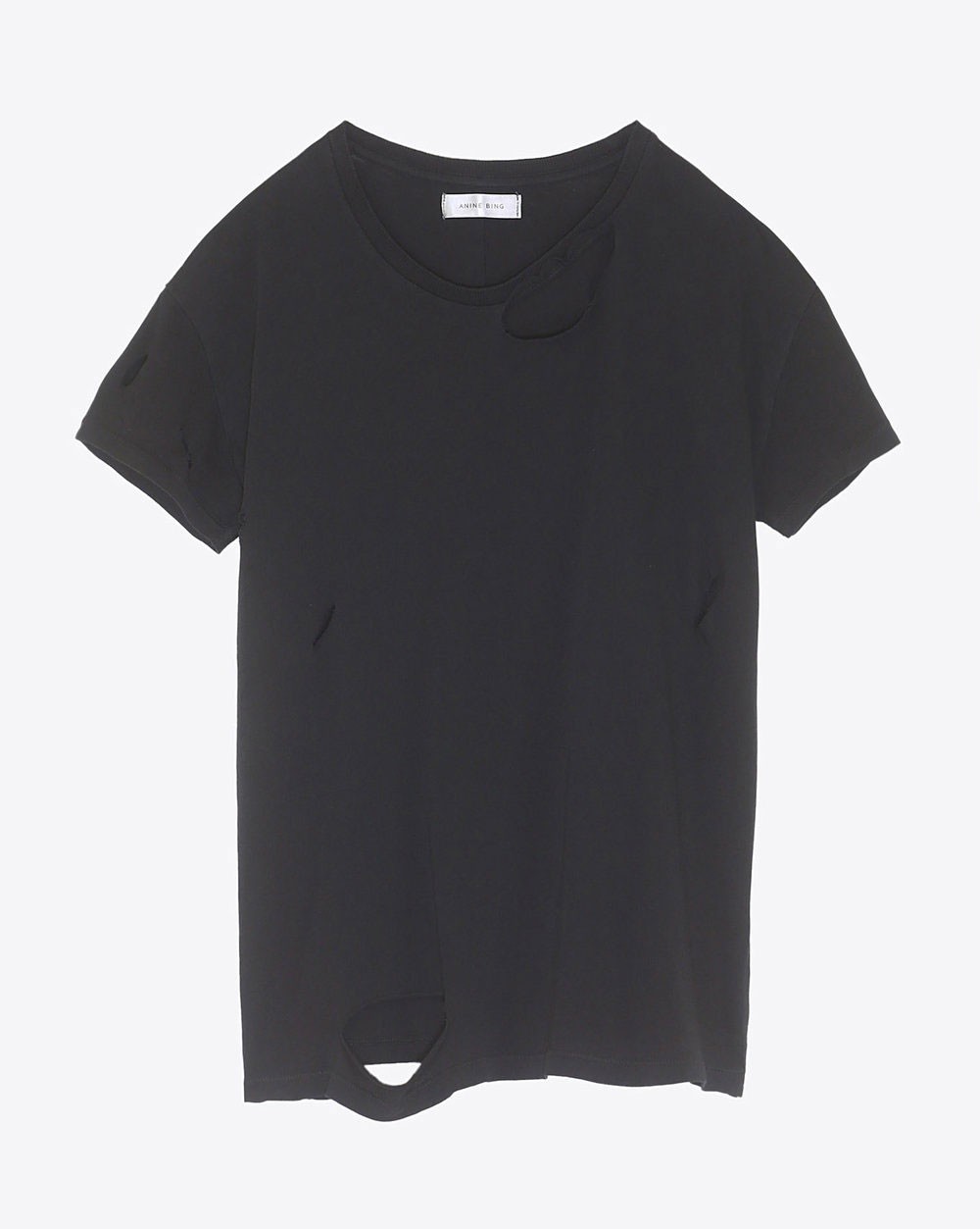 Anine Bing Permanent Distressed T-Shirt in Black 