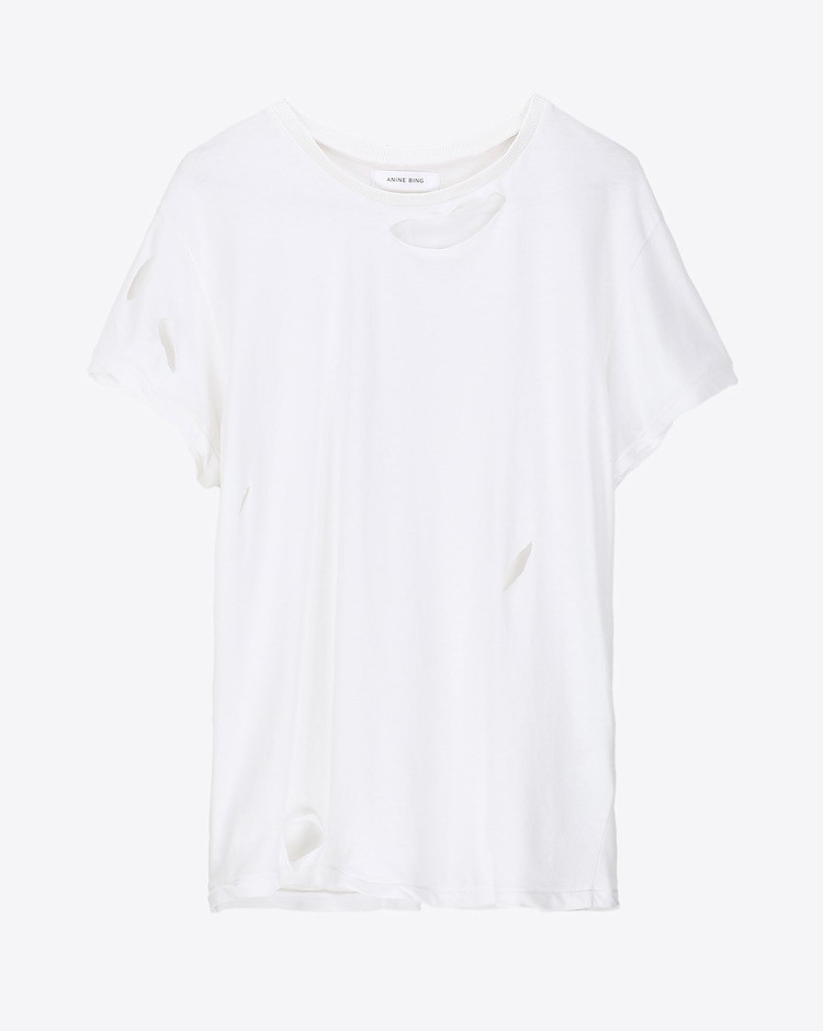 Anine Bing Permanent Distressed TShirt - White 