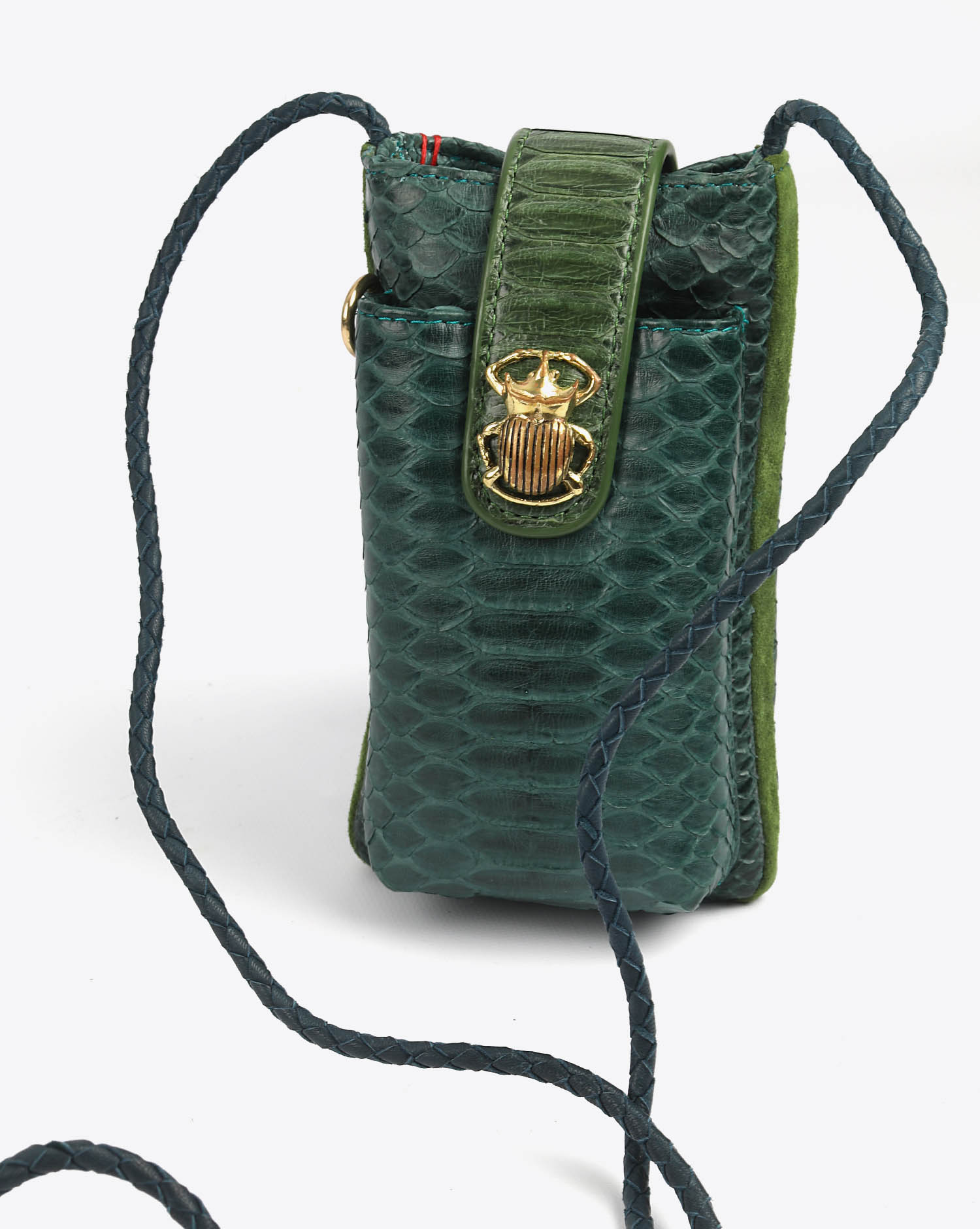 Etui à téléphone Double Marcus Claris Virot en python bleu canard.

