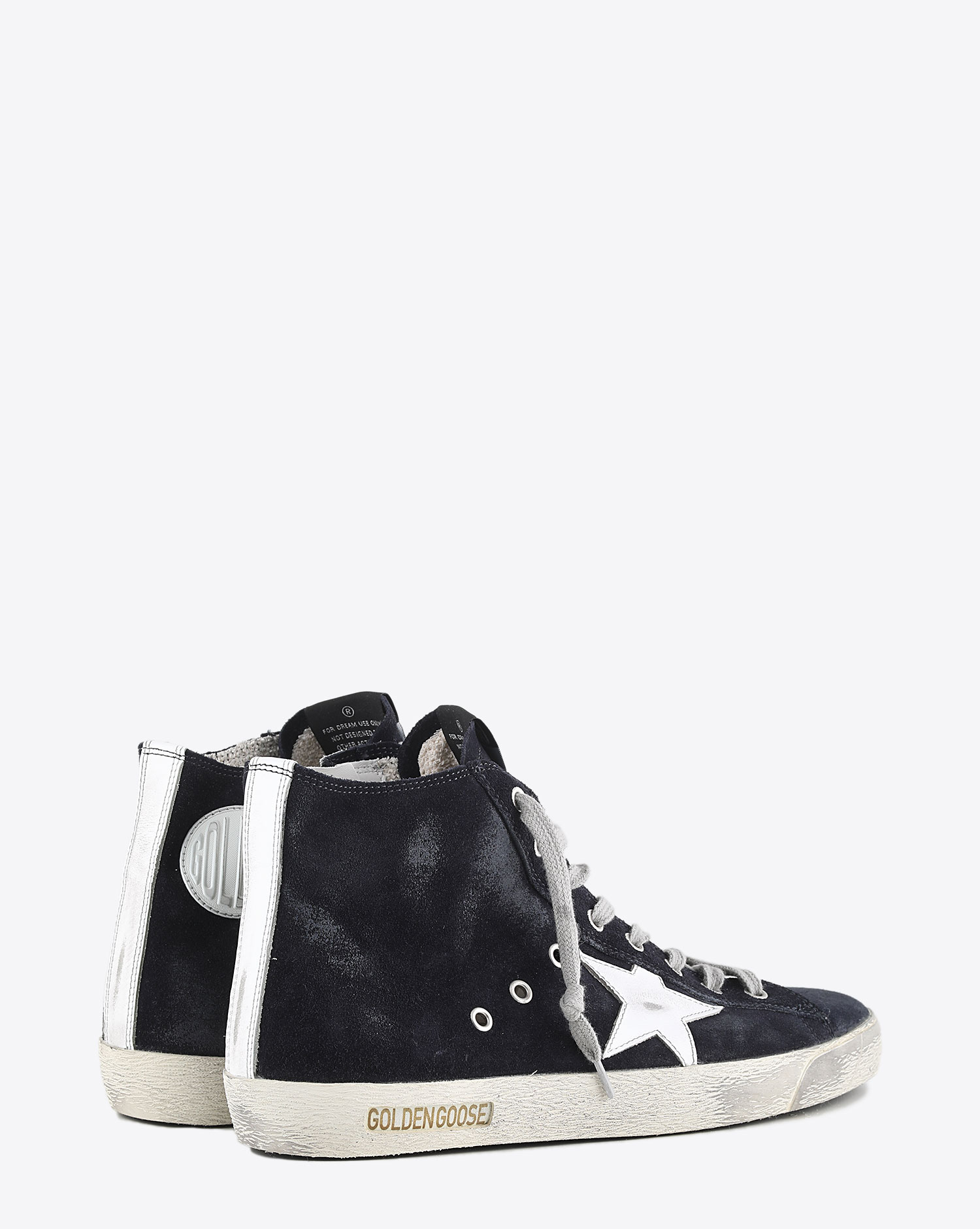 Sneakers montantes en suède marine Golden Goose homme Francy White Night Blue 50517. Arrière.
