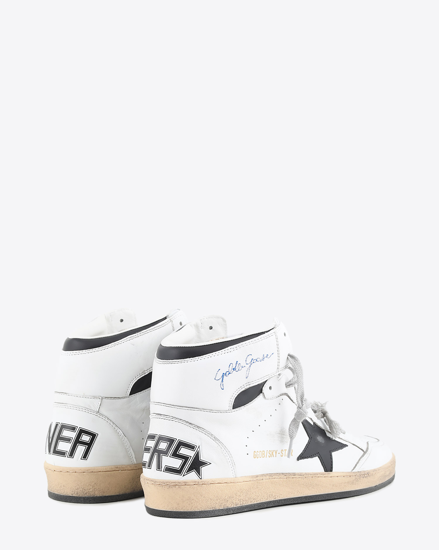 Sneakers montantes Golden Goose homme en cuir blanc étoile noire Sky Star White Black 10283. Arrière. 
