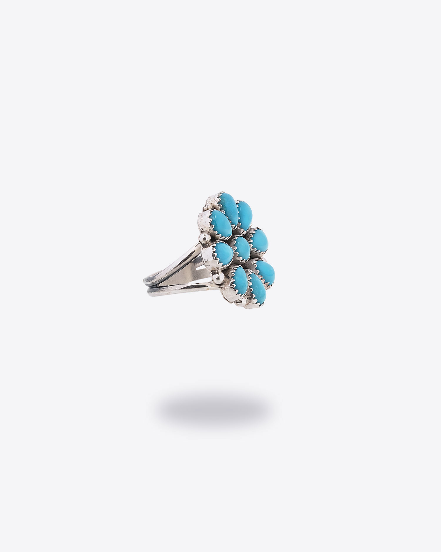 Produit Bague As Navajo Harpo avec pierres turquoises.  Vue profil. 