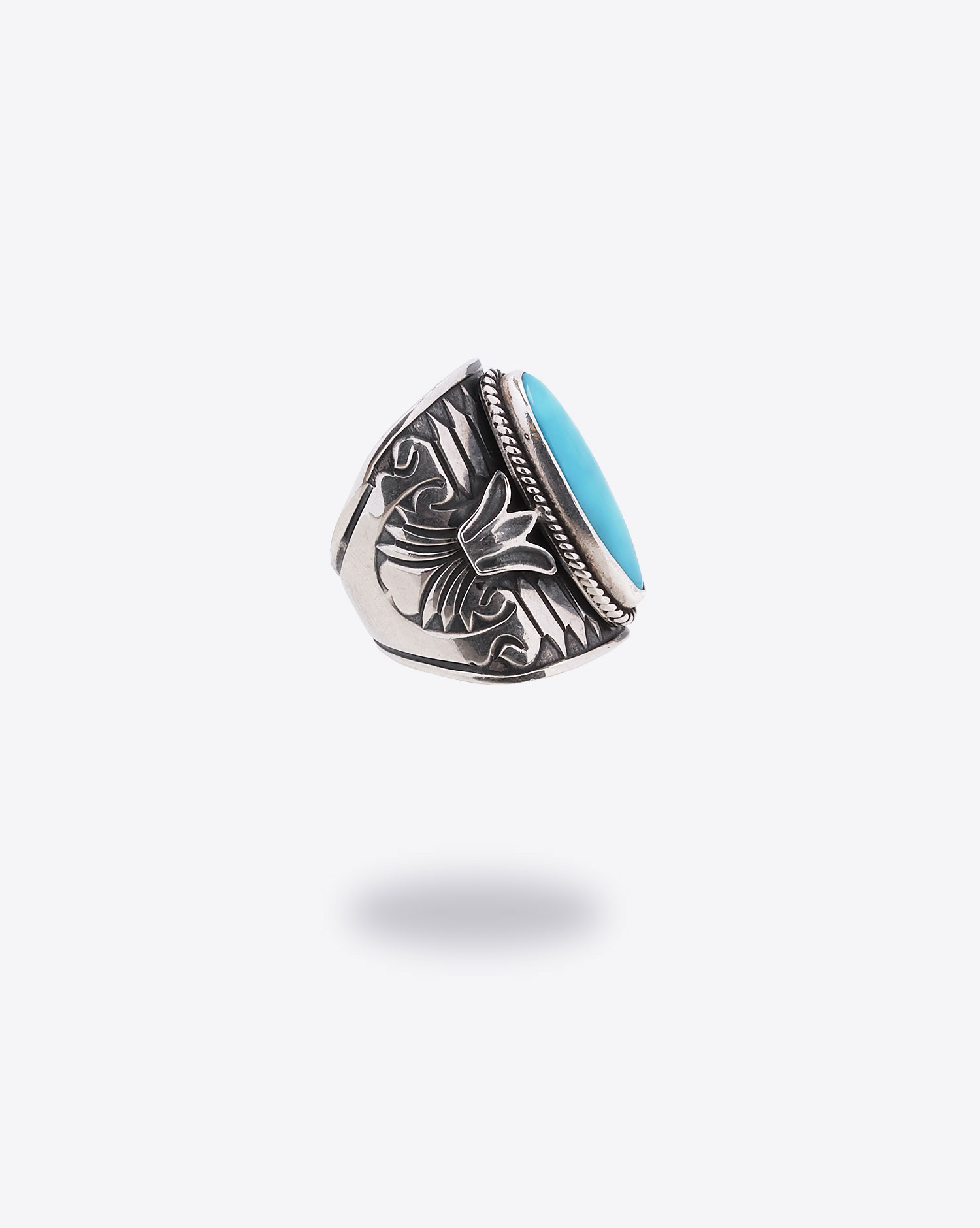 Produit Bague Goston Navajo Harpo avec pierre turquoise ovale. 