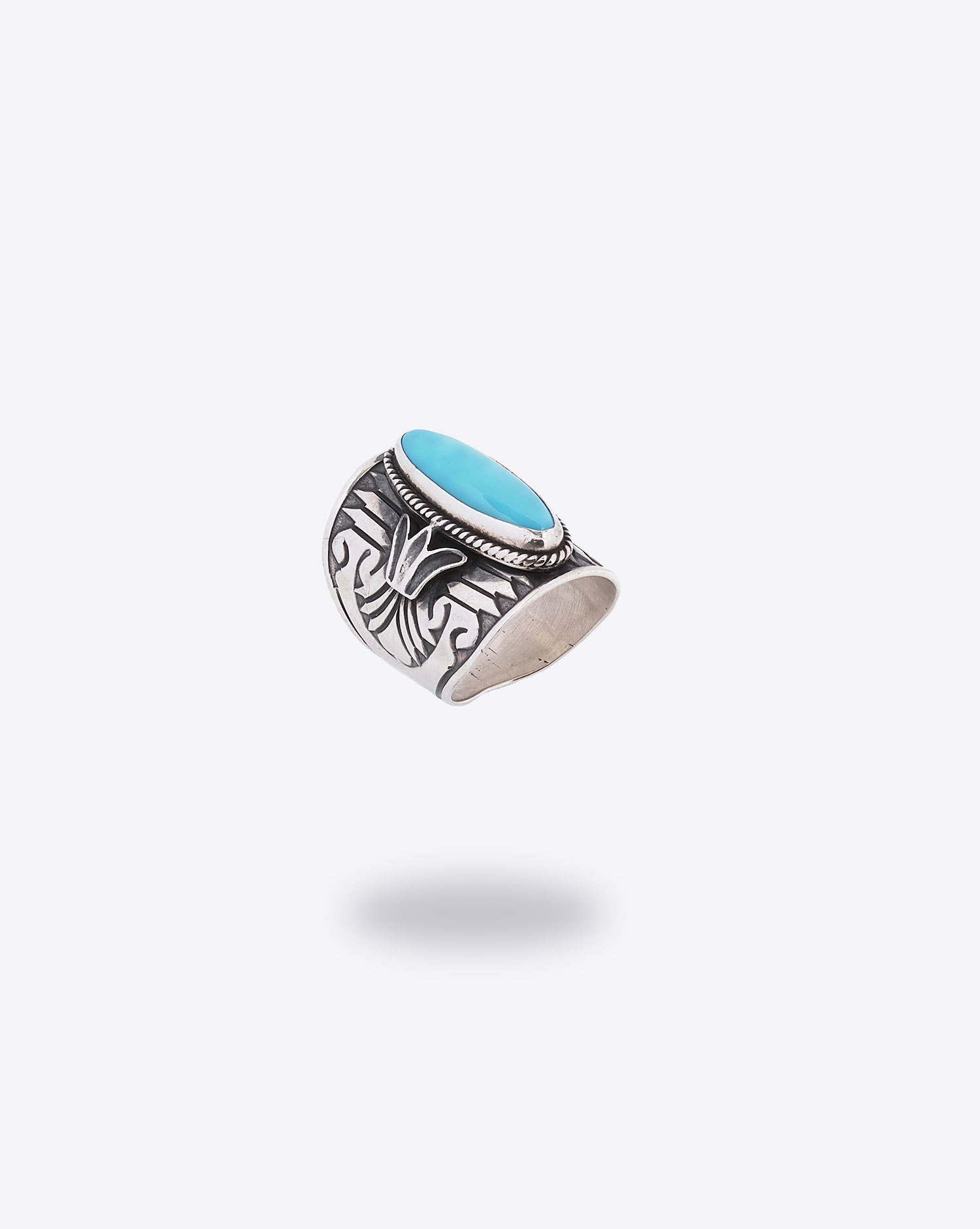 Produit Bague Goston Navajo Harpo avec pierre turquoise ovale. 