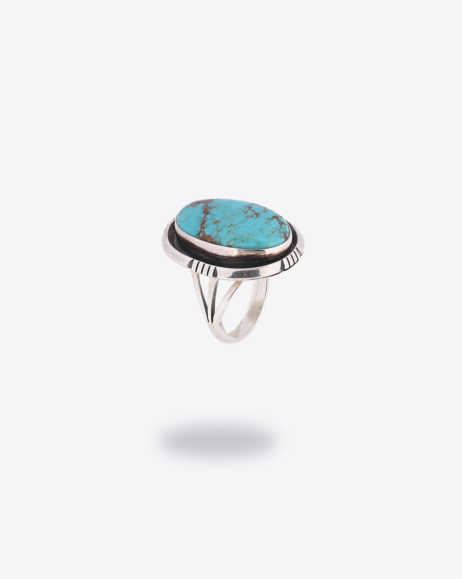 Produit Bague J.Begay Harpo en argent massif avec pierre turquoise. 