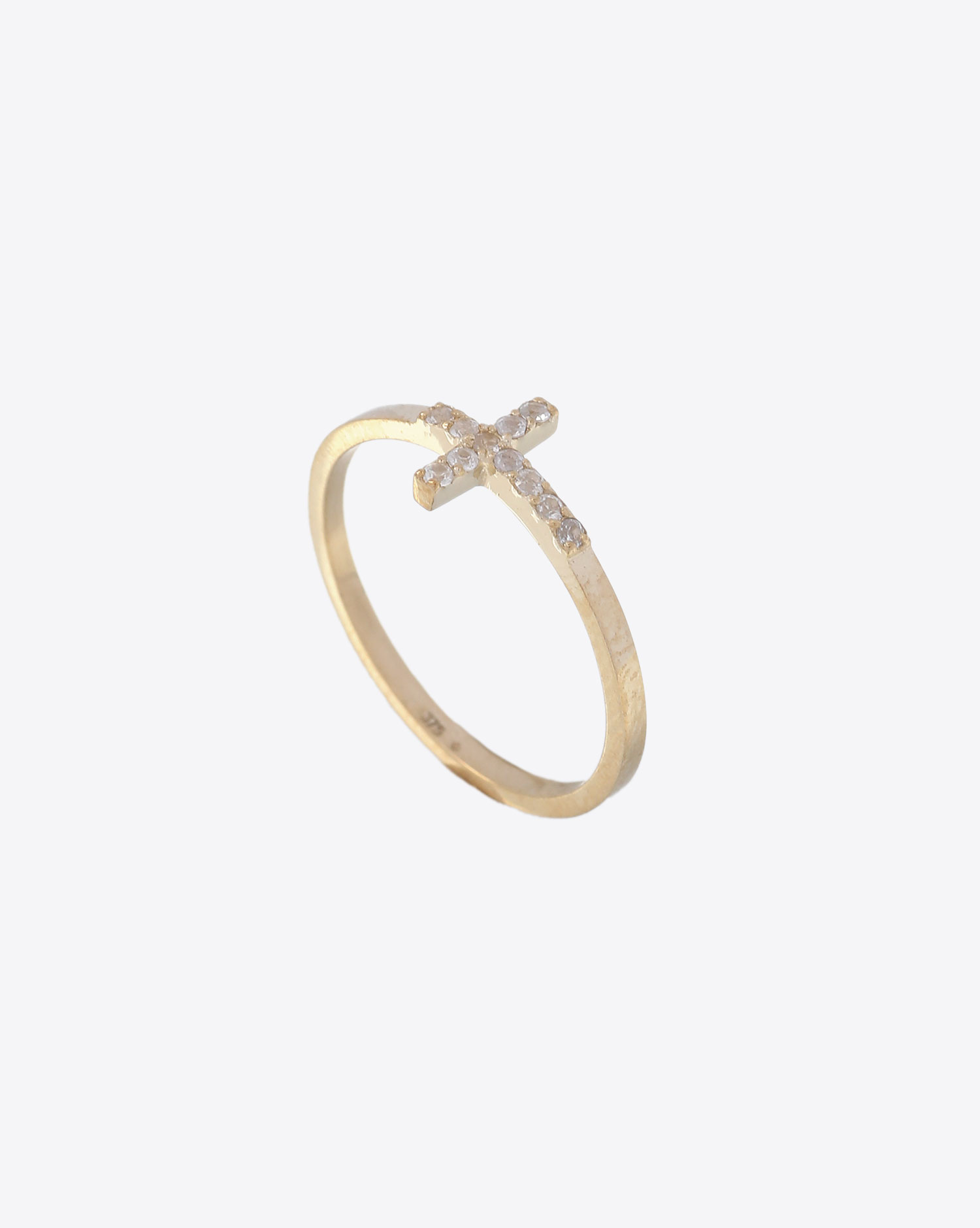 Feidt Bague Jonc Croix Or Jaune 9k et Saphirs Blancs