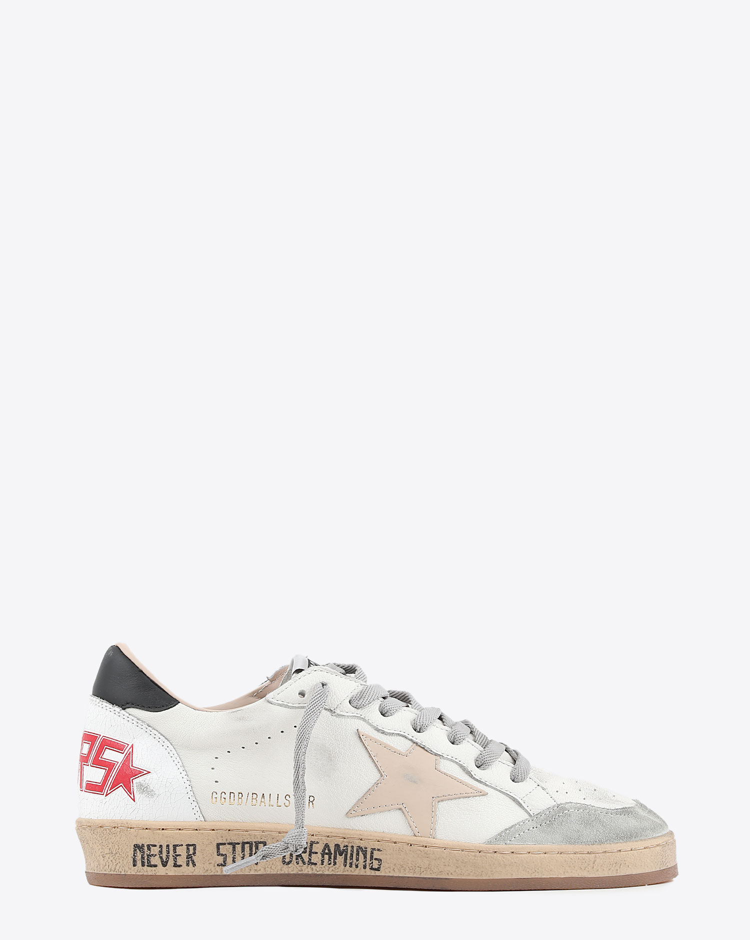 Sneakers Ball Star 10640 en cuir blanc étoile beige clair arrière noir Golden Goose homme. Profil.