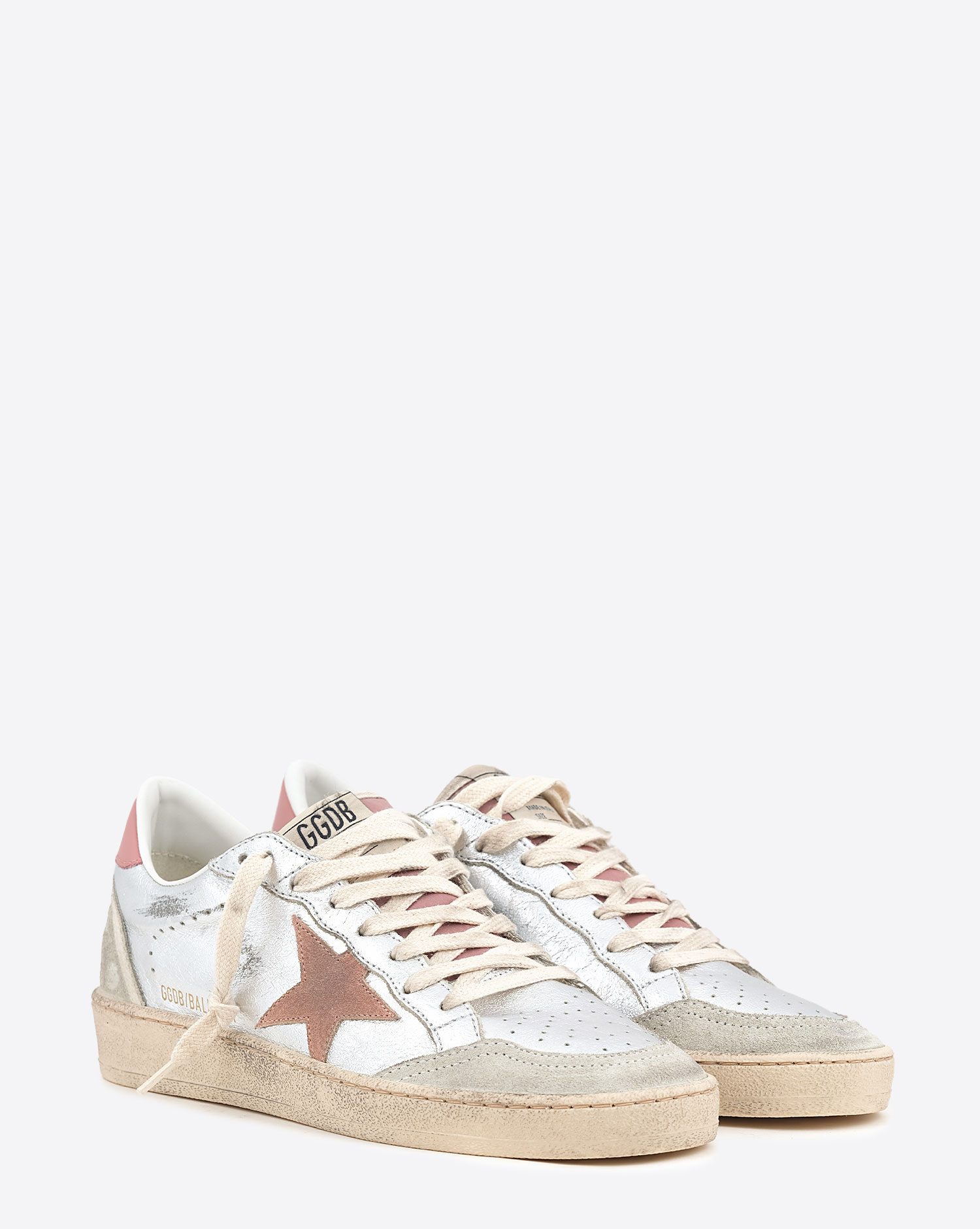 Golden Goose Femme Sneakers Ball Star Argent Rose Glace 70289