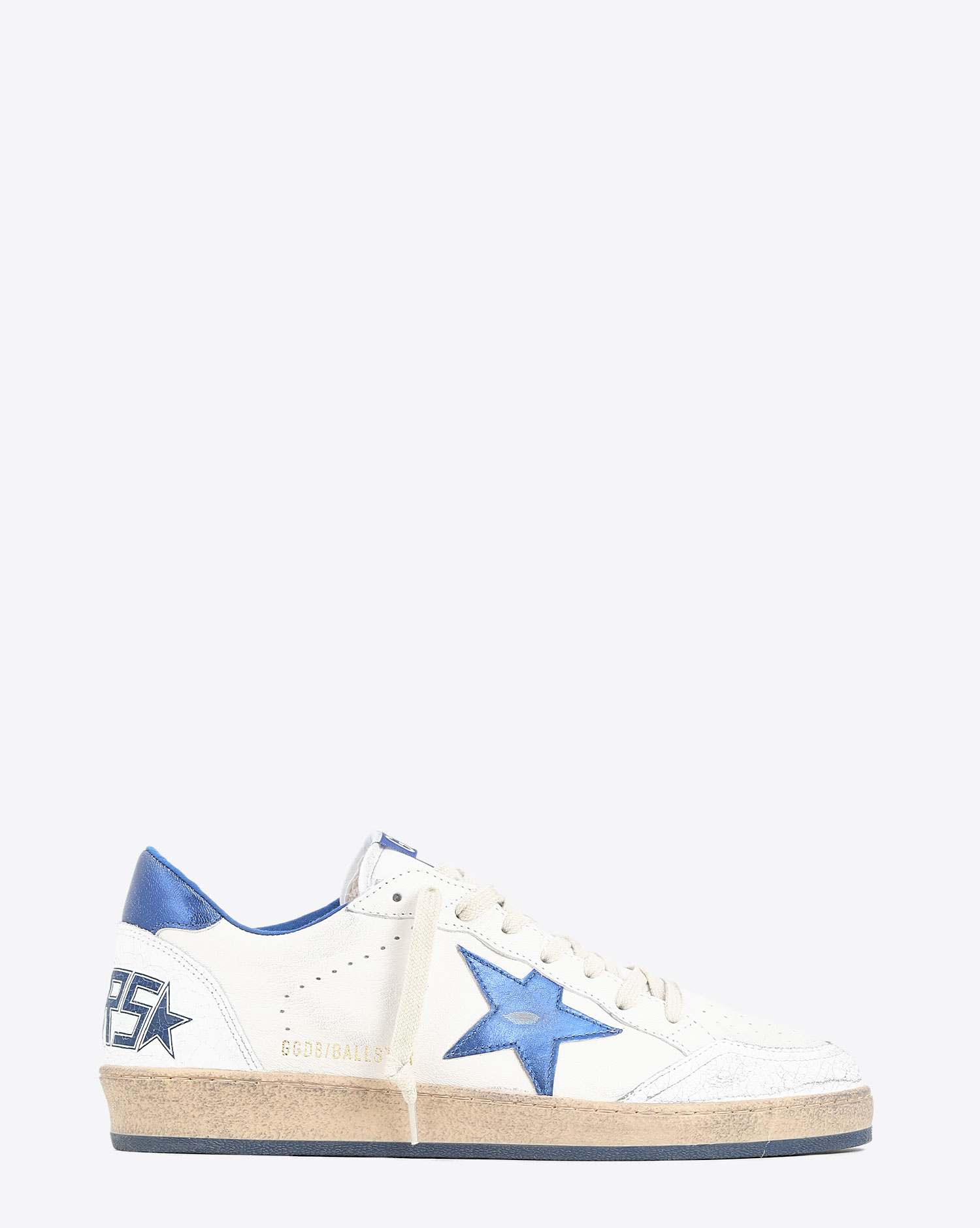 Sneakers en cuir blanc étoile bleue Ballstar Golden Goose Homme. Profil.