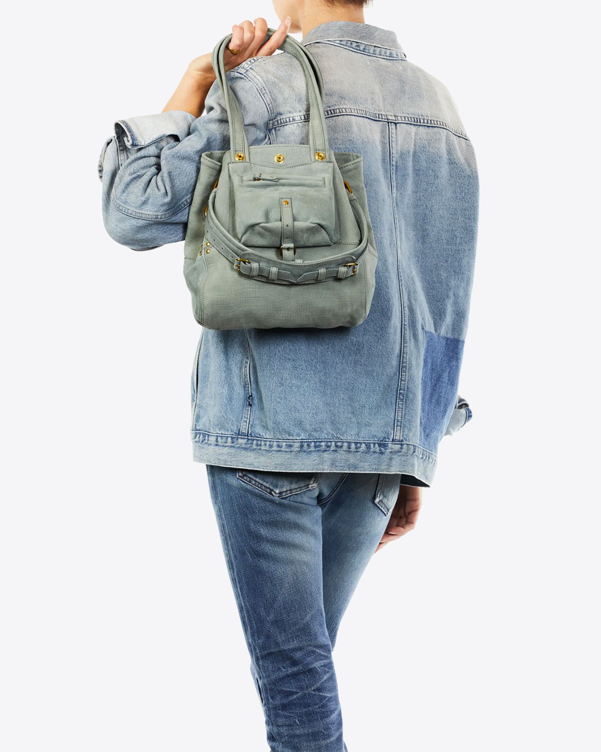 Jerome Dreyfuss Sac Billy S Cuir Suede Croco Amande