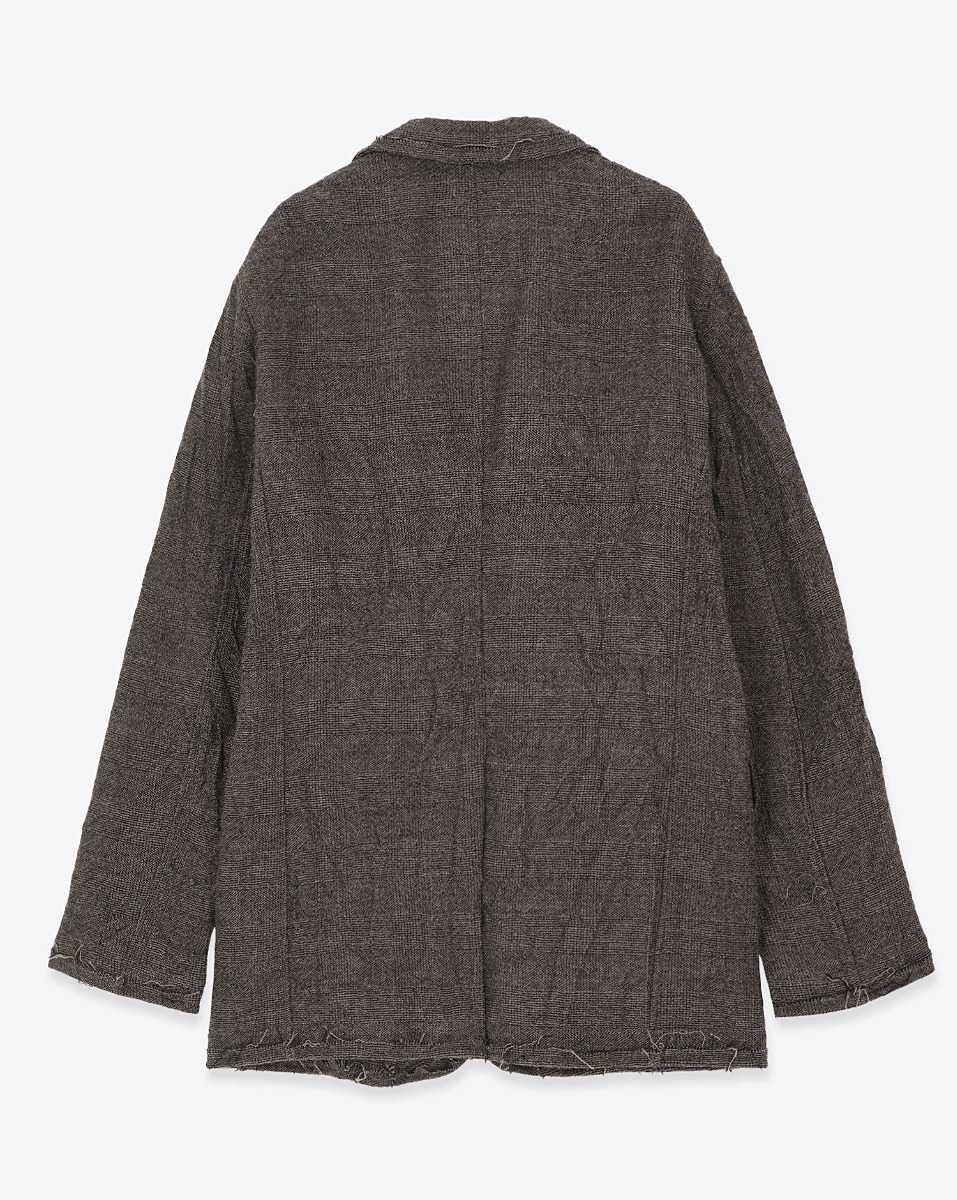 Veste oversized Frayed Edge Ragged Blazer R13 en laine Prince de Galles Grises. Vue de dos.