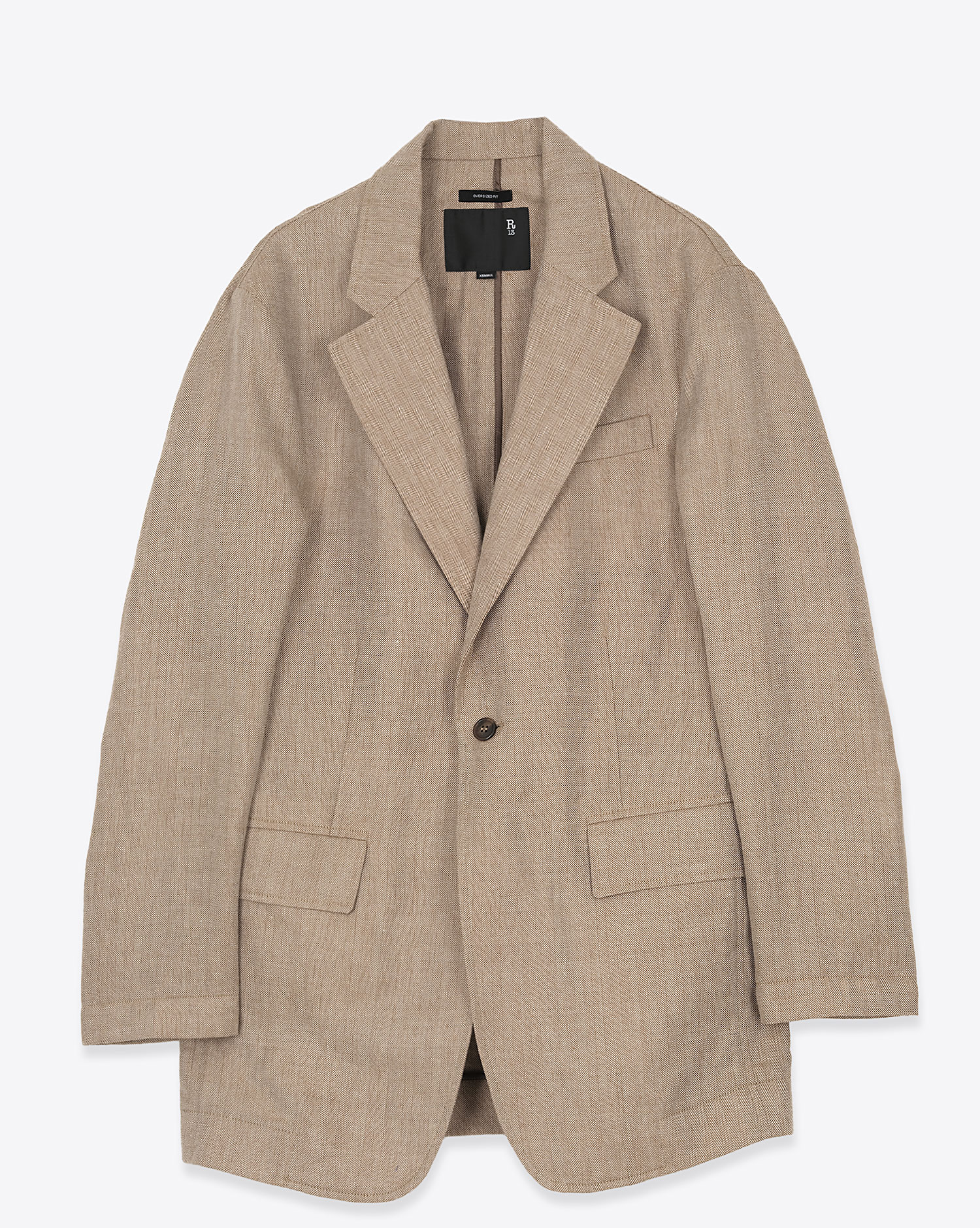 Veste blazer Ragged R13 en lin beige. Vue face. 