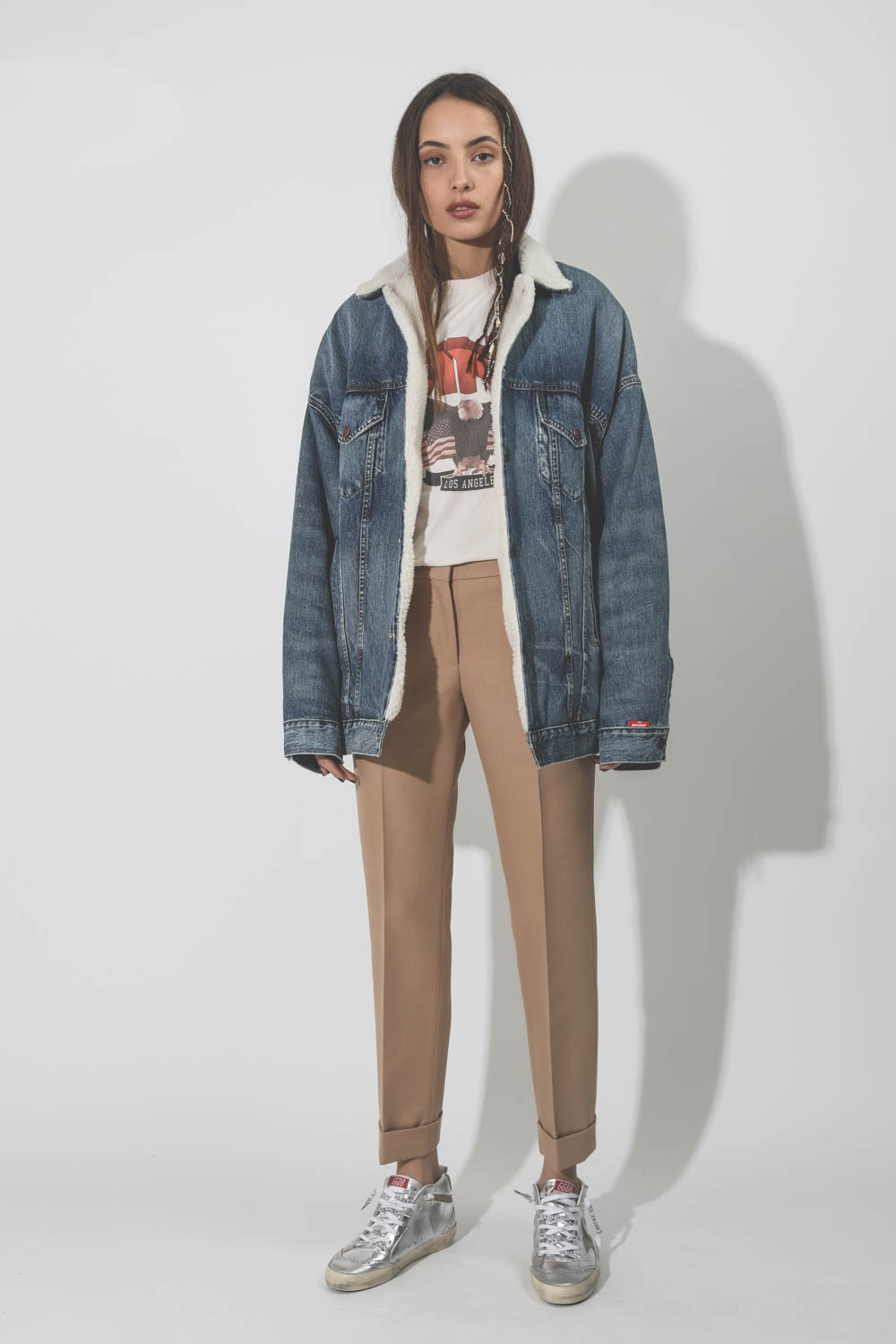 Blouson fourré en denim bleu Serena Trucker jacket Denimist.   