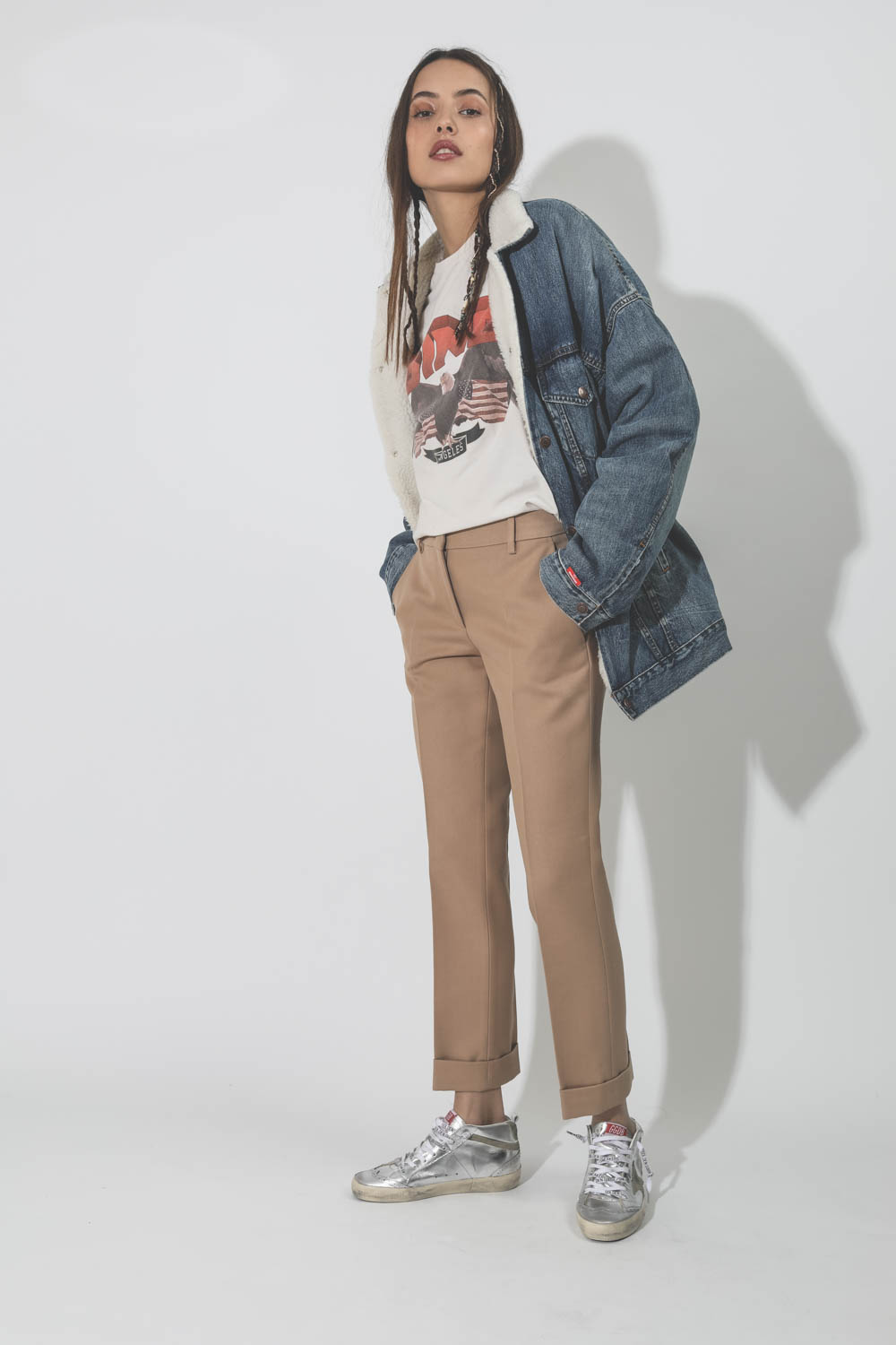 Blouson fourré en denim bleu Serena Trucker jacket Denimist.   