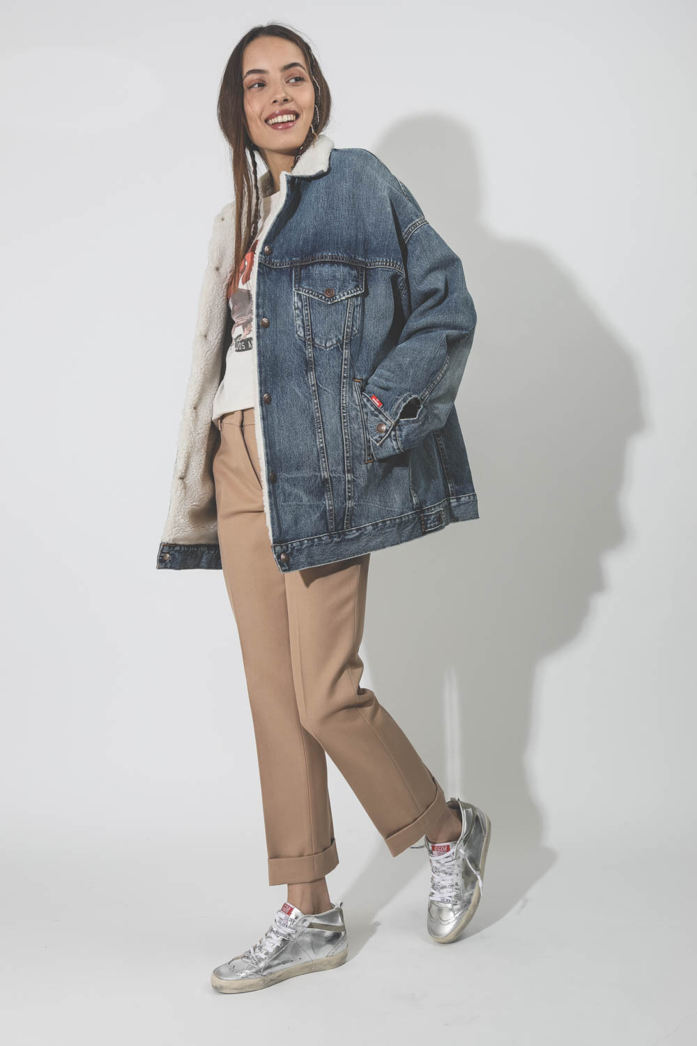 Blouson fourré en denim bleu Serena Trucker jacket Denimist.   