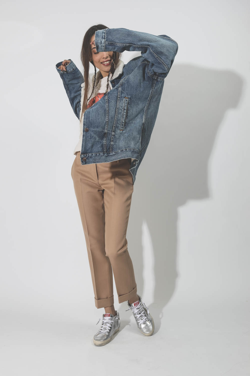 Blouson fourré en denim bleu Serena Trucker jacket Denimist.   