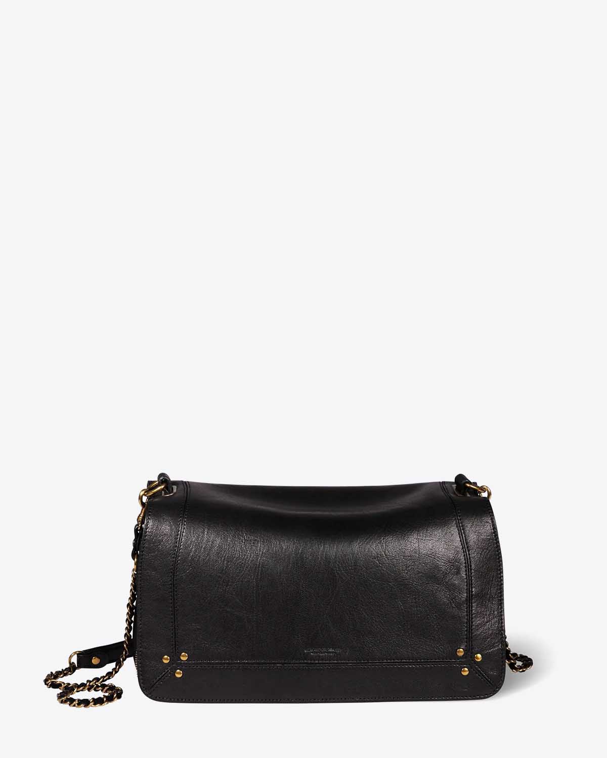 Sac bandoulière chaine Bobi Large chèvre noir Jérôme Dreyfuss. Face.