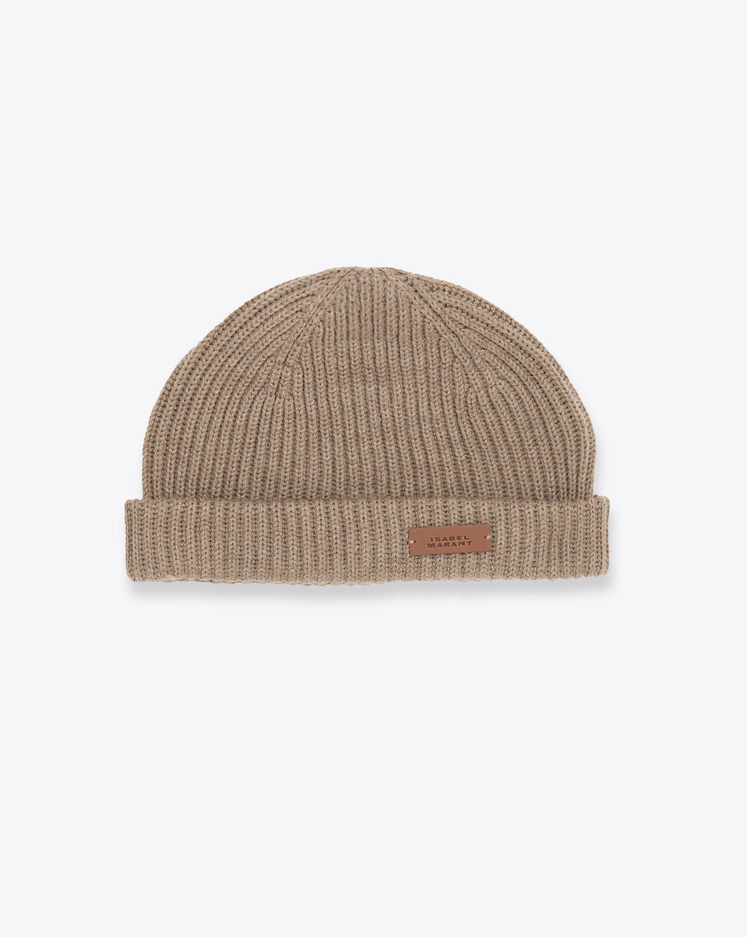 Produit Bonnet avec revers Erina Isabel Marant en laine taupe. 
