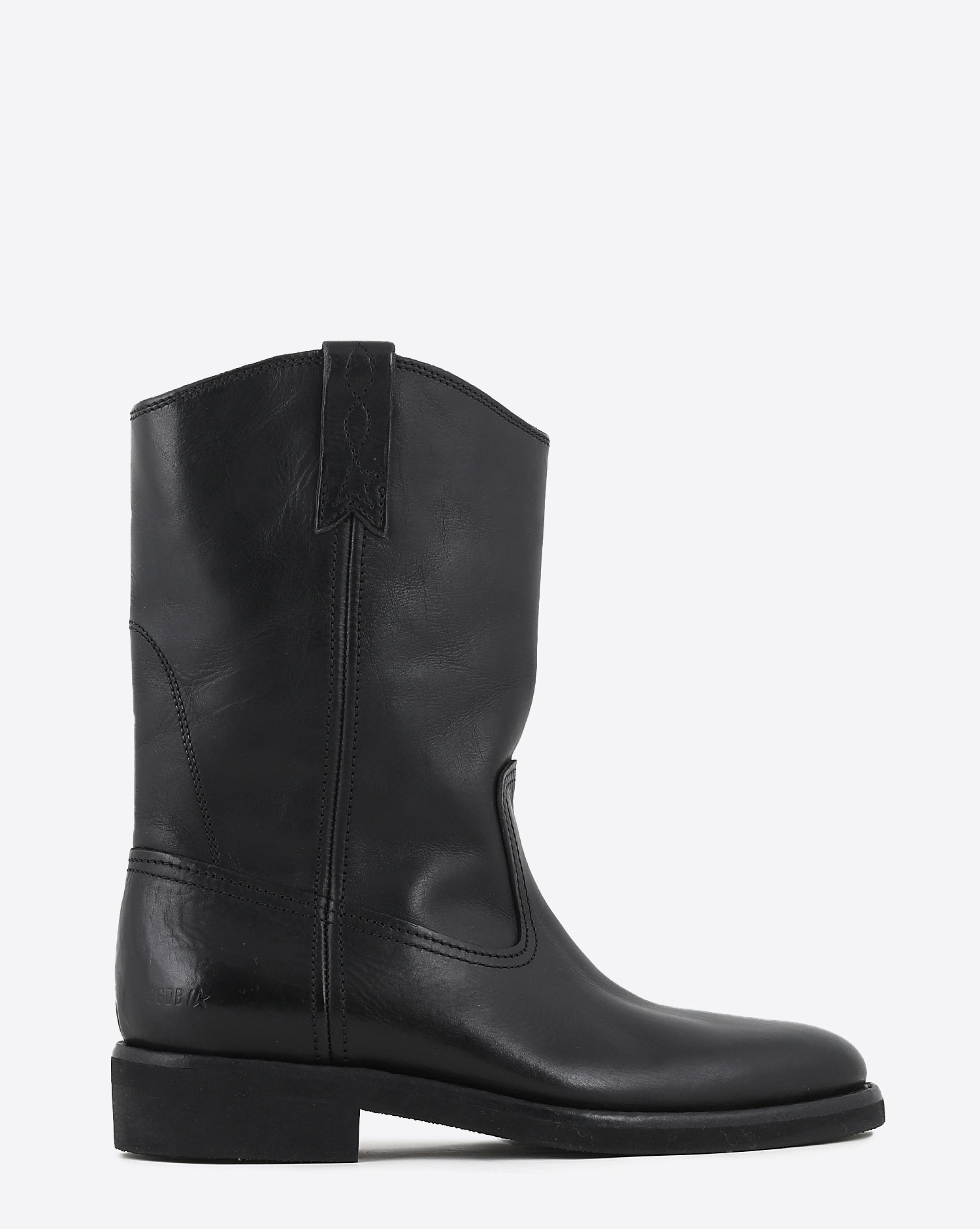 Boots de motards semi-montantes en cuir noir 90100 Golden Goose femme. Profil.