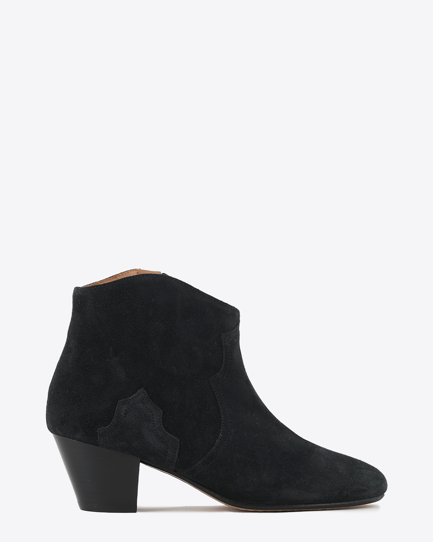 Boots à petits talons en cuir suédé noir Dicker Isabel Marant. Profil.