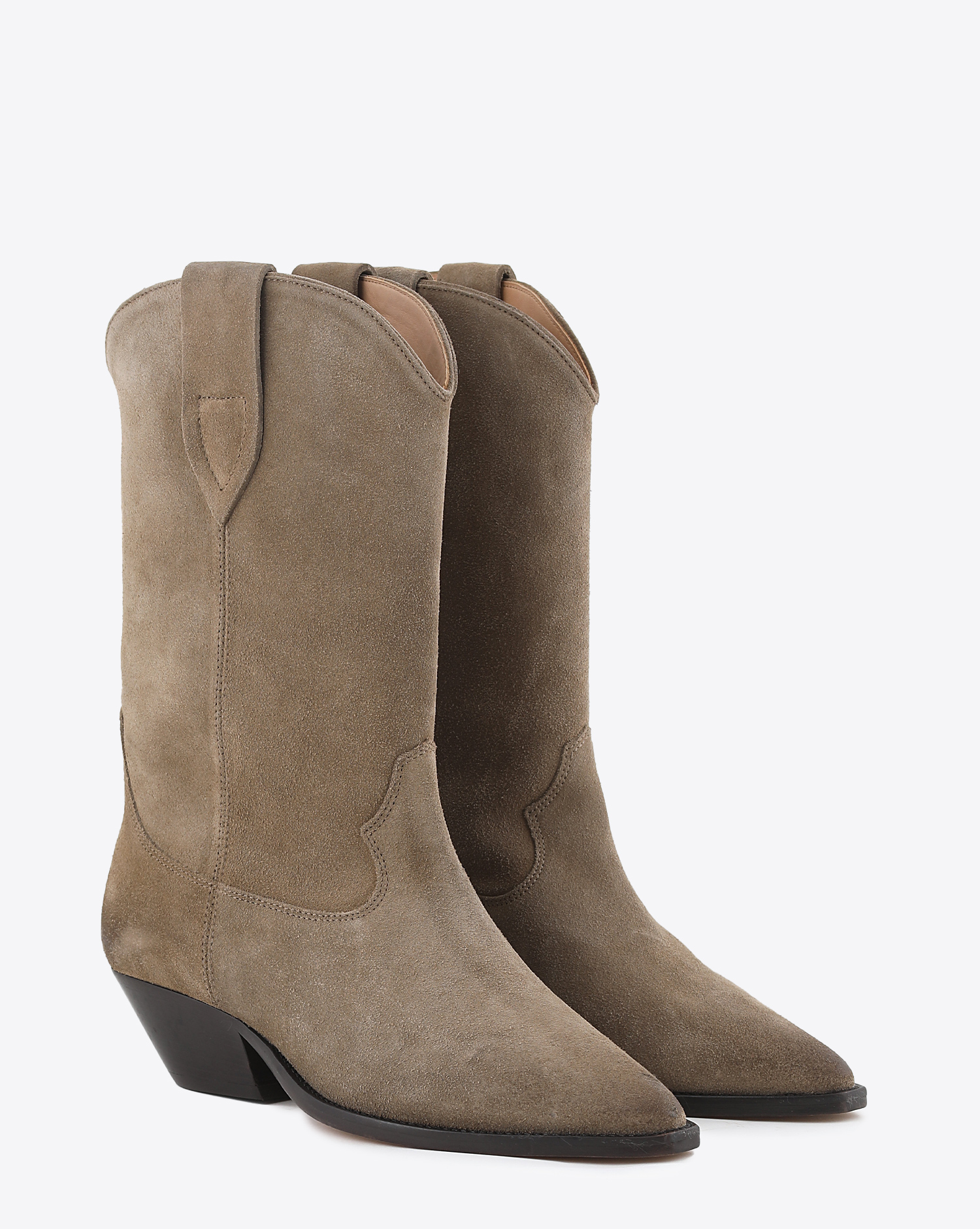 Bottes Santiags en daim beige Isabel Marant. Face.