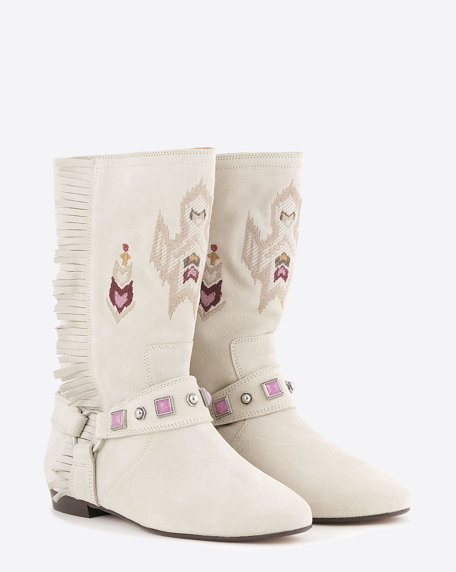 Produit Bottes montantes Siani Isabel Marant en cuir suédé blanc. Vue face.