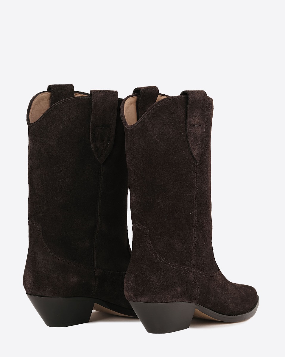 Bottes basses santiag Duerto en cuir suédé chocolat Isabel Marant. Dos.