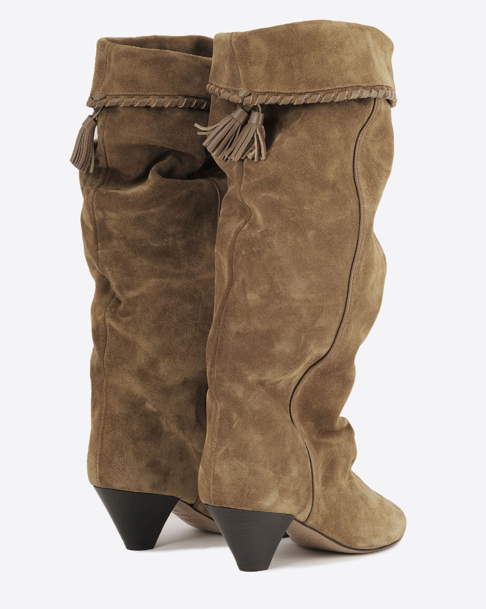 Bottes Elita Isabel Marant en cuir suédé drapé cognac. Dos.