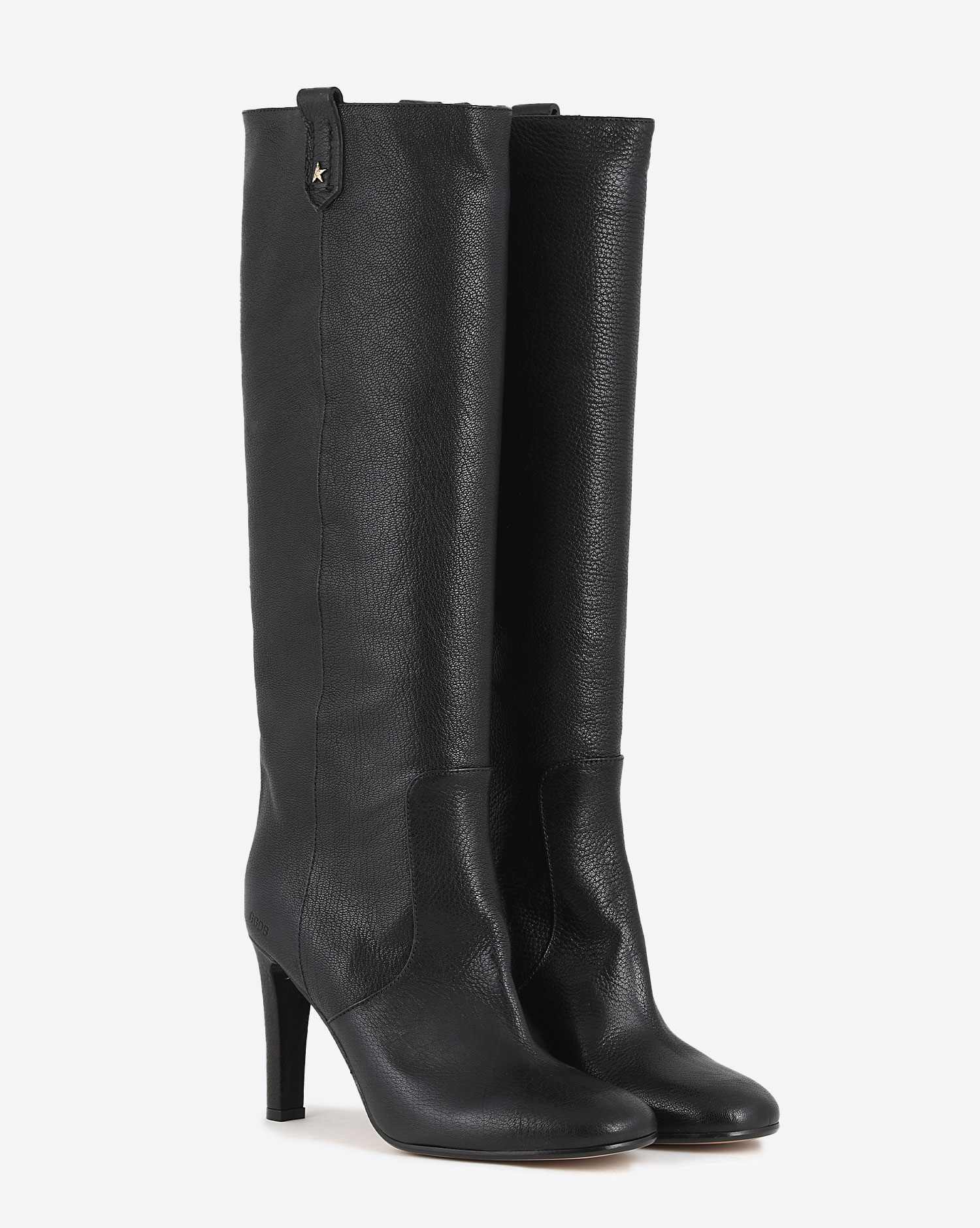 Bottes à talons fins en cuir noir Helen Golden Goose. Face.