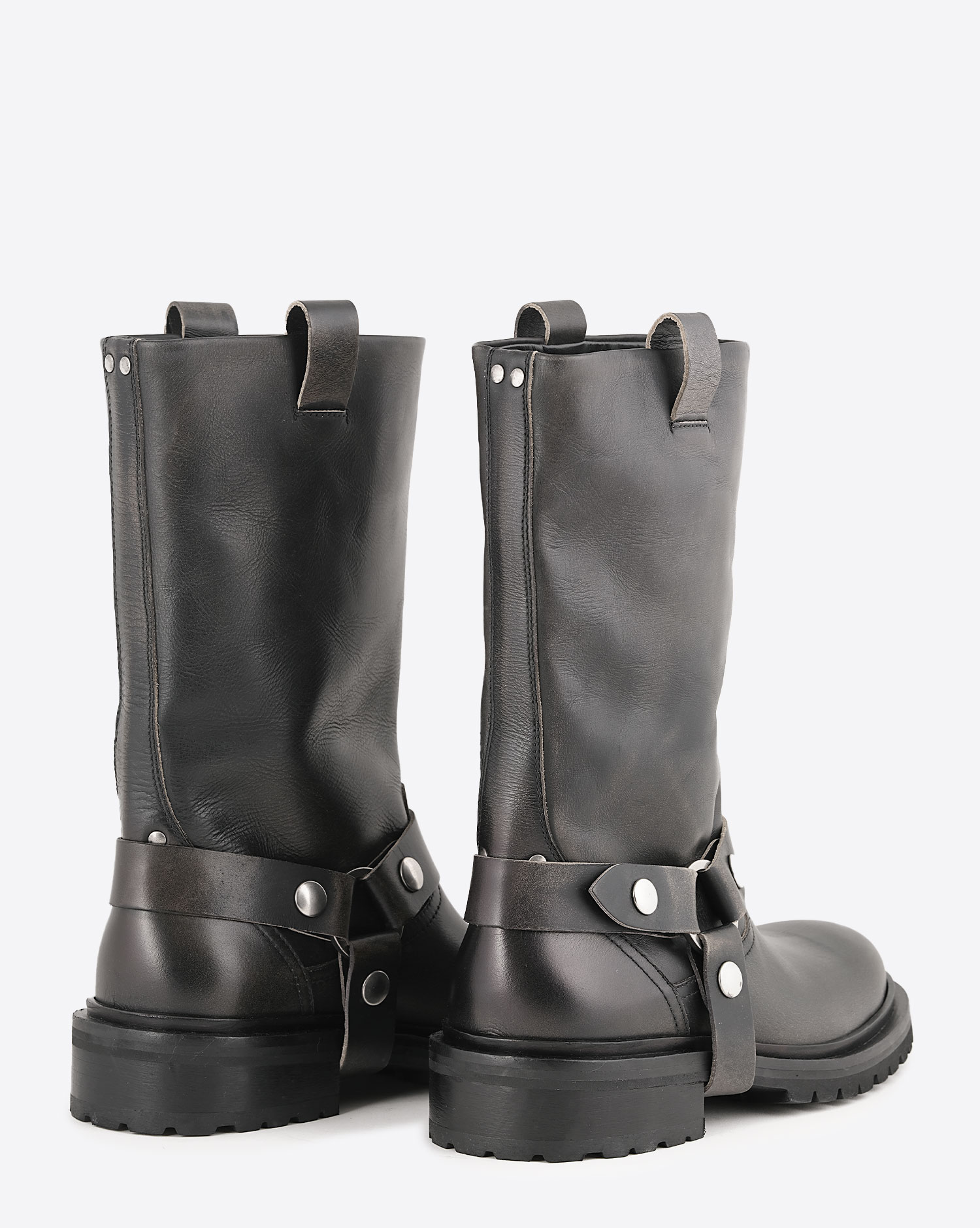 Bottes Biker Kurt Golden Goose en cuir noir délavé. Vue dos.