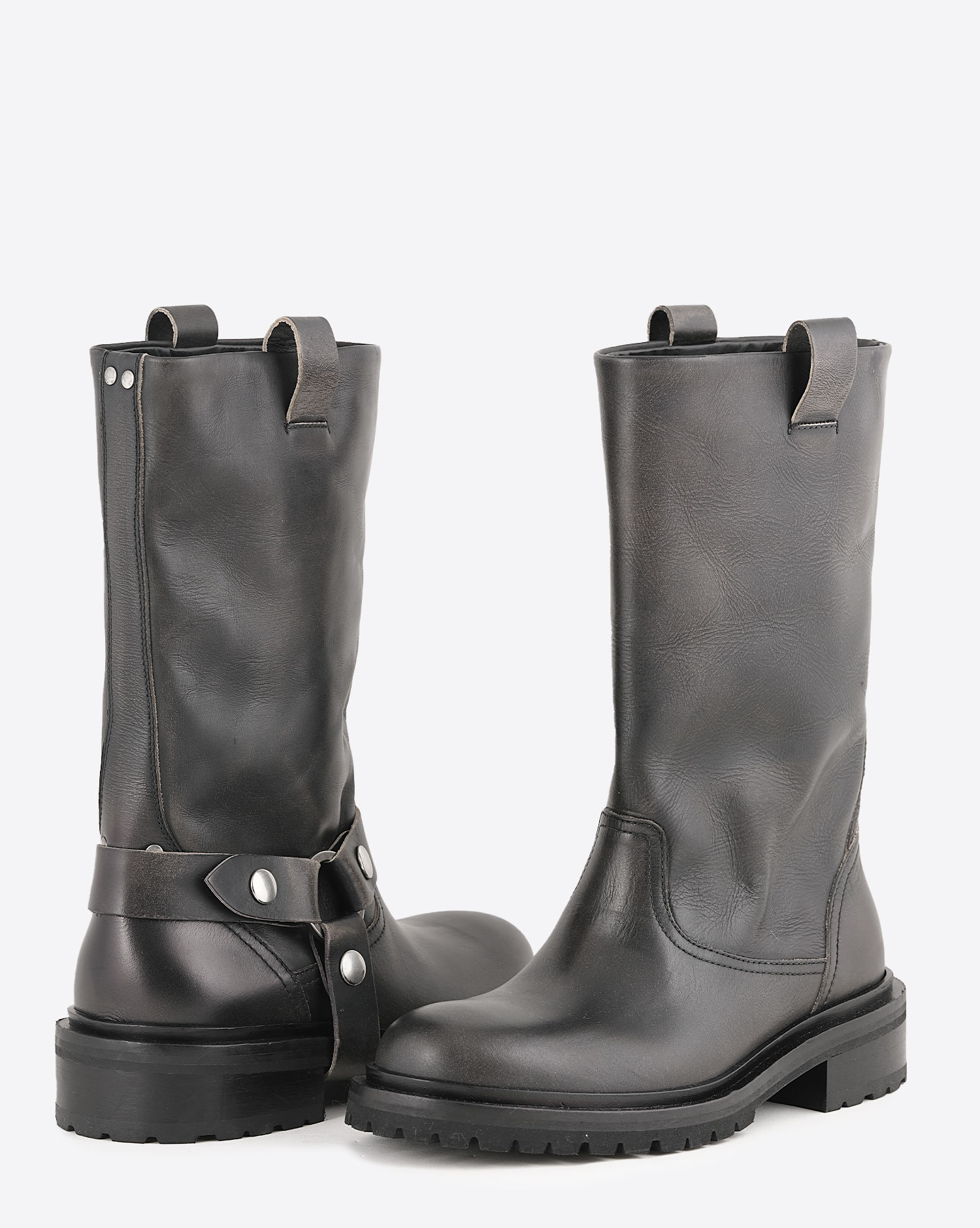Bottes Biker Kurt Golden Goose en cuir noir délavé.