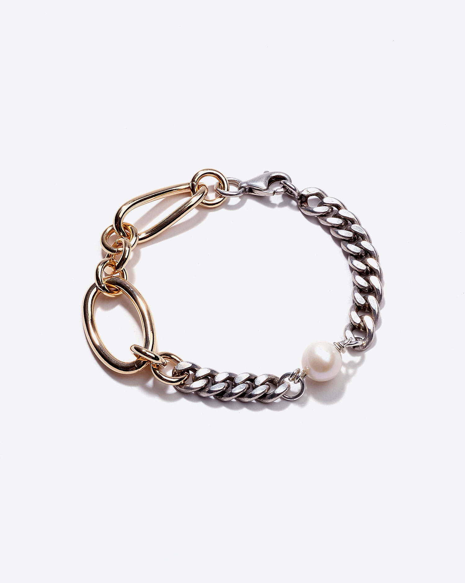 Anicet Bracelet Gourmette Perle Argent et Plaqu&eacute; Or