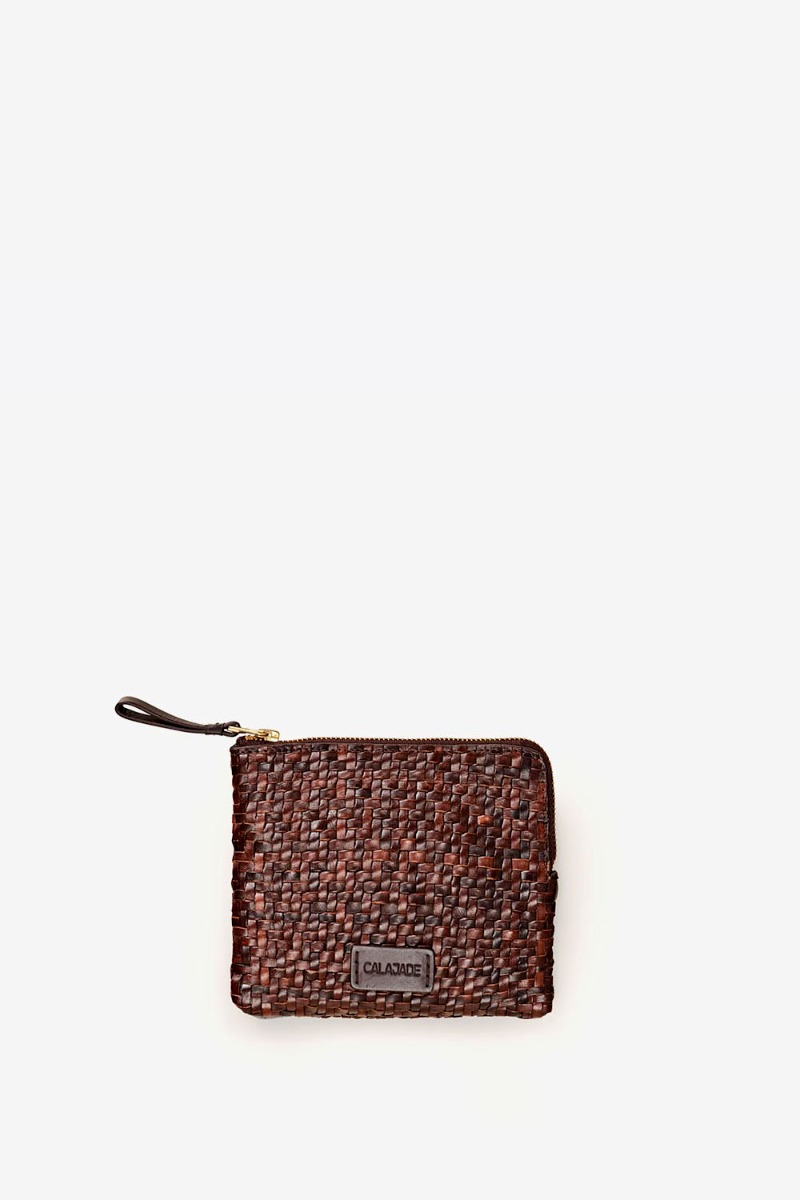 Pochette Batu XS Cala Jade en cuir tress&eacute; Umber, vue de face.