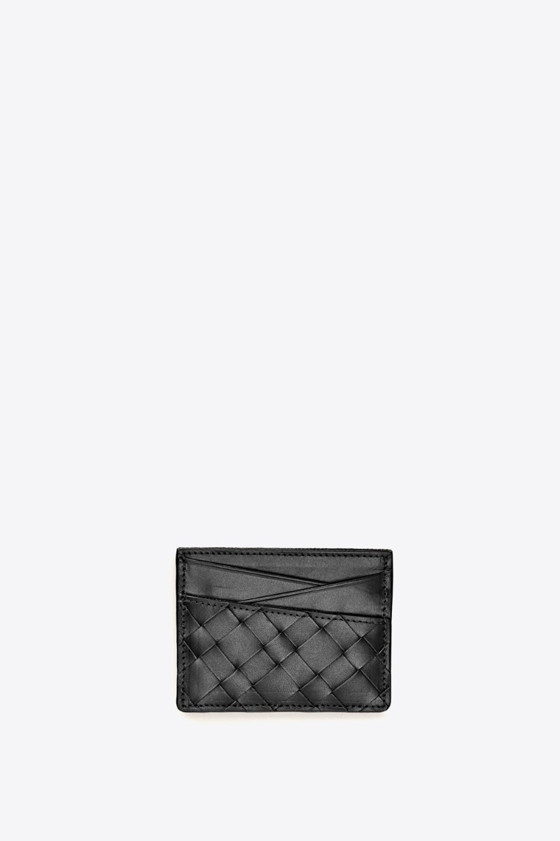 Porte-cartes Boba Cala Jade en cuir tress&eacute; noir.
