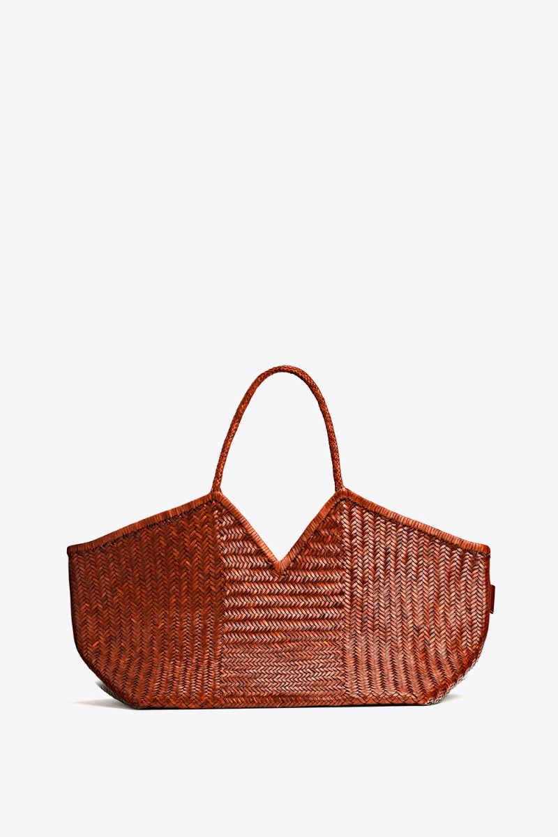 Sac cabas Humi XL Cala Jade en cuir tress&eacute; Nutmeg (noisette). Vue de face.