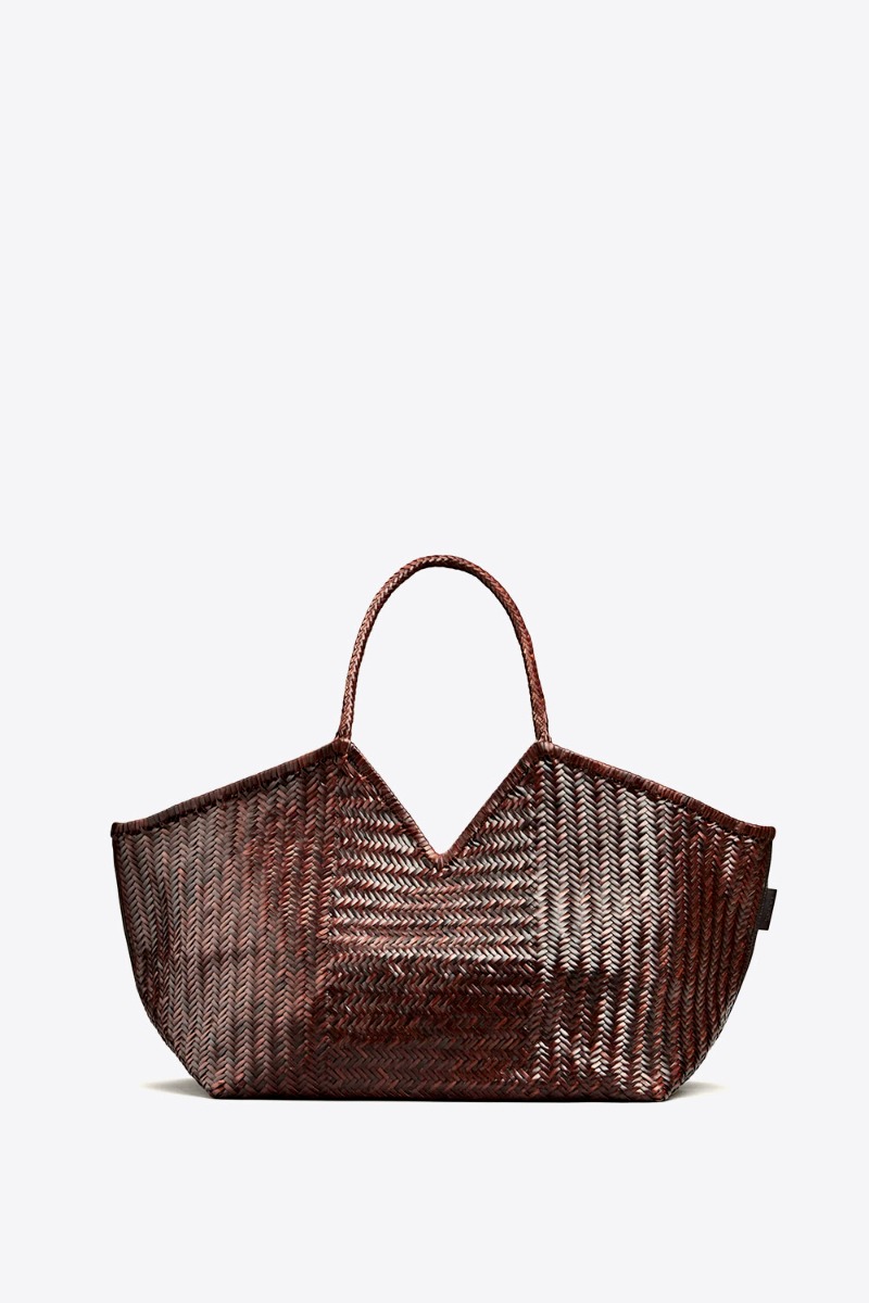 Sac cabas Humi XL Cala Jade en cuir tress&eacute; Umber (marron tr&egrave;s fonc&eacute;). Vue de face.