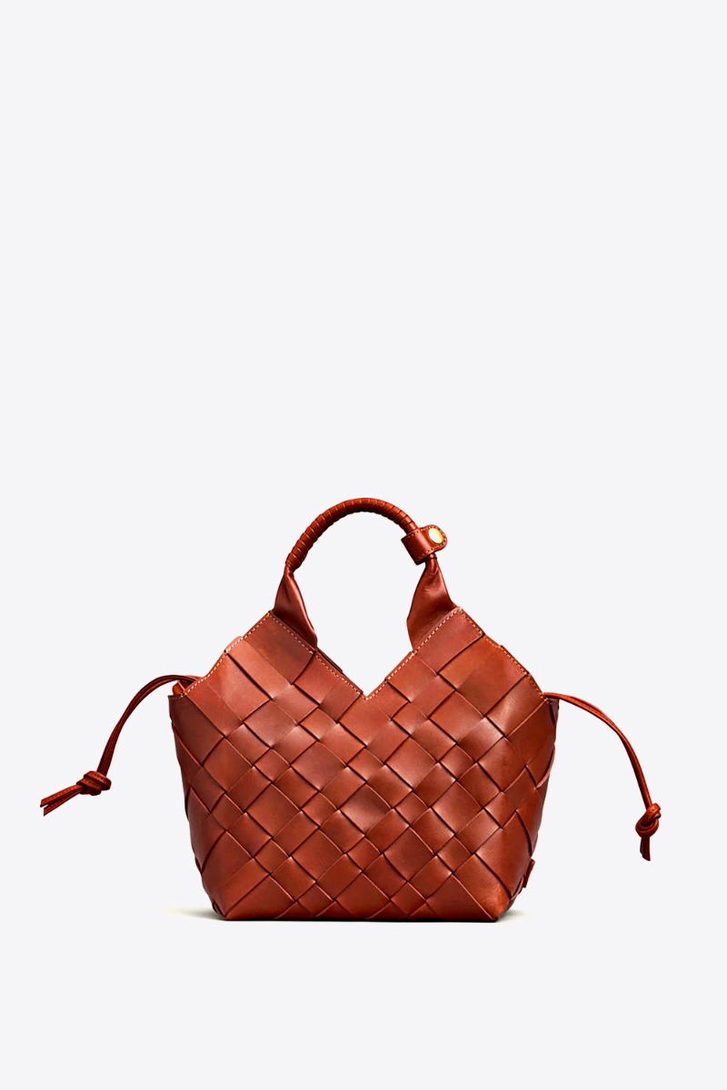 Sac Misu Cala Jade en cuir tress&eacute; Nutmeg. Vue de face.