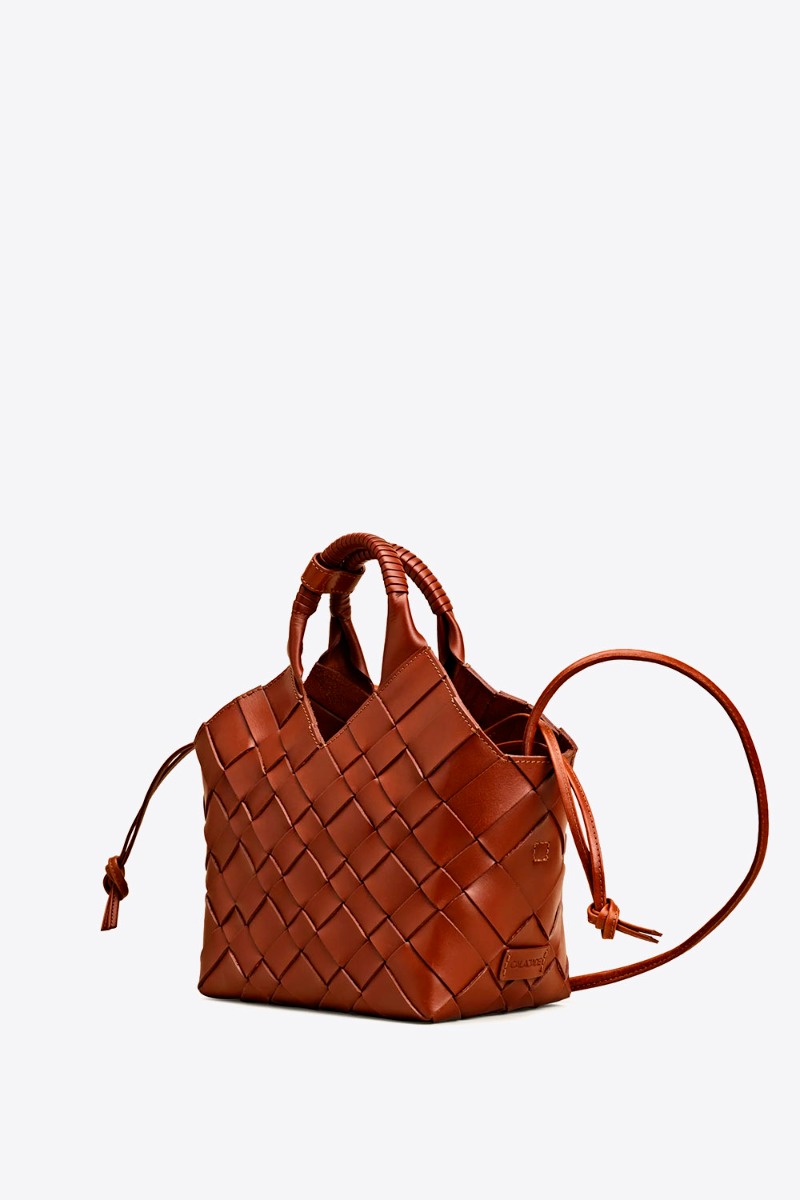 Sac Misu Cala Jade en cuir tress&eacute; Nutmeg. Vue de profil.