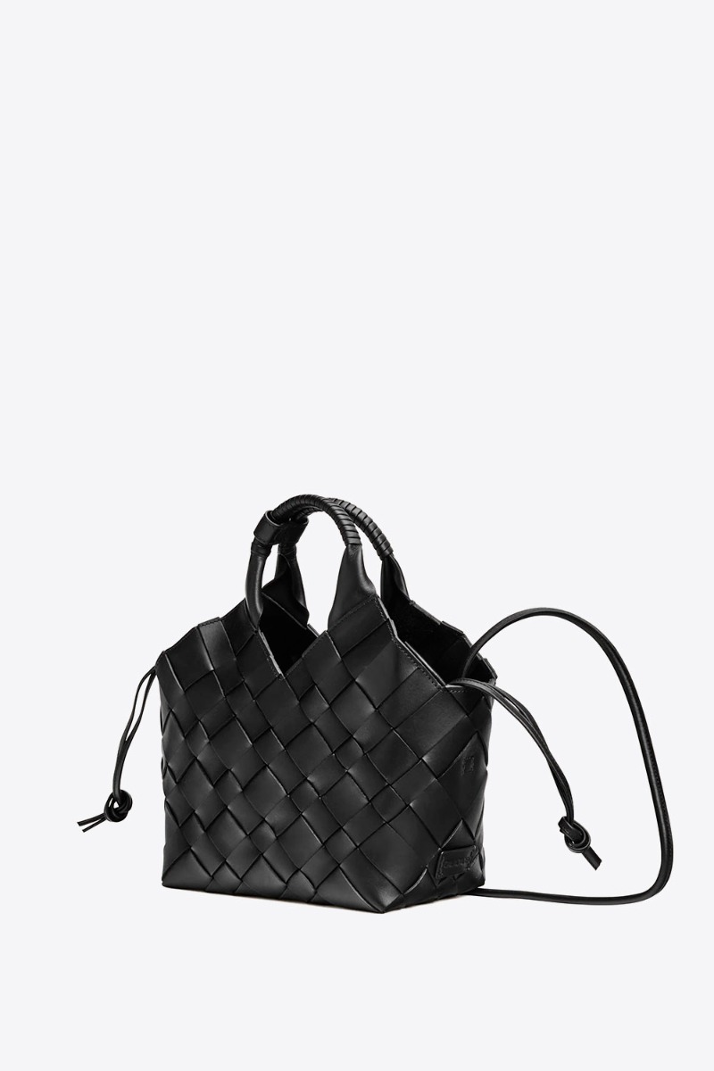 Sac Misu Large Cala Jade en cuir tress&eacute; noir. Vue de profil.