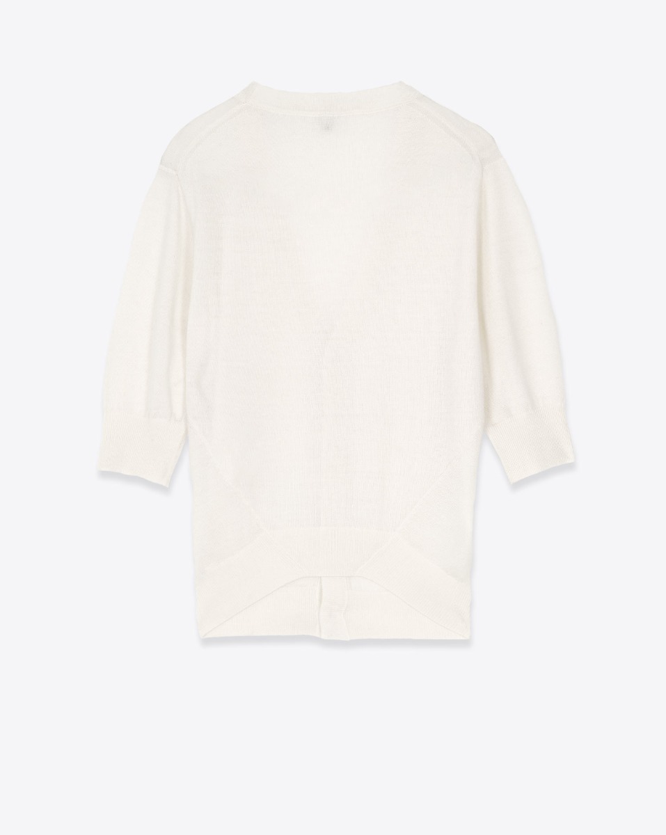 Cardigan Elbow Sleeve R13 en laine mérinos crème. Vue de dos.