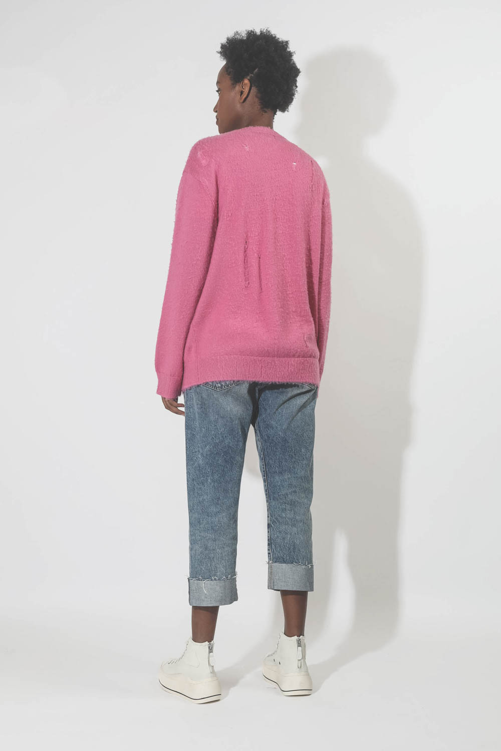 R13 Shaggy Oversized Distressed Edge Cardigan - Pink