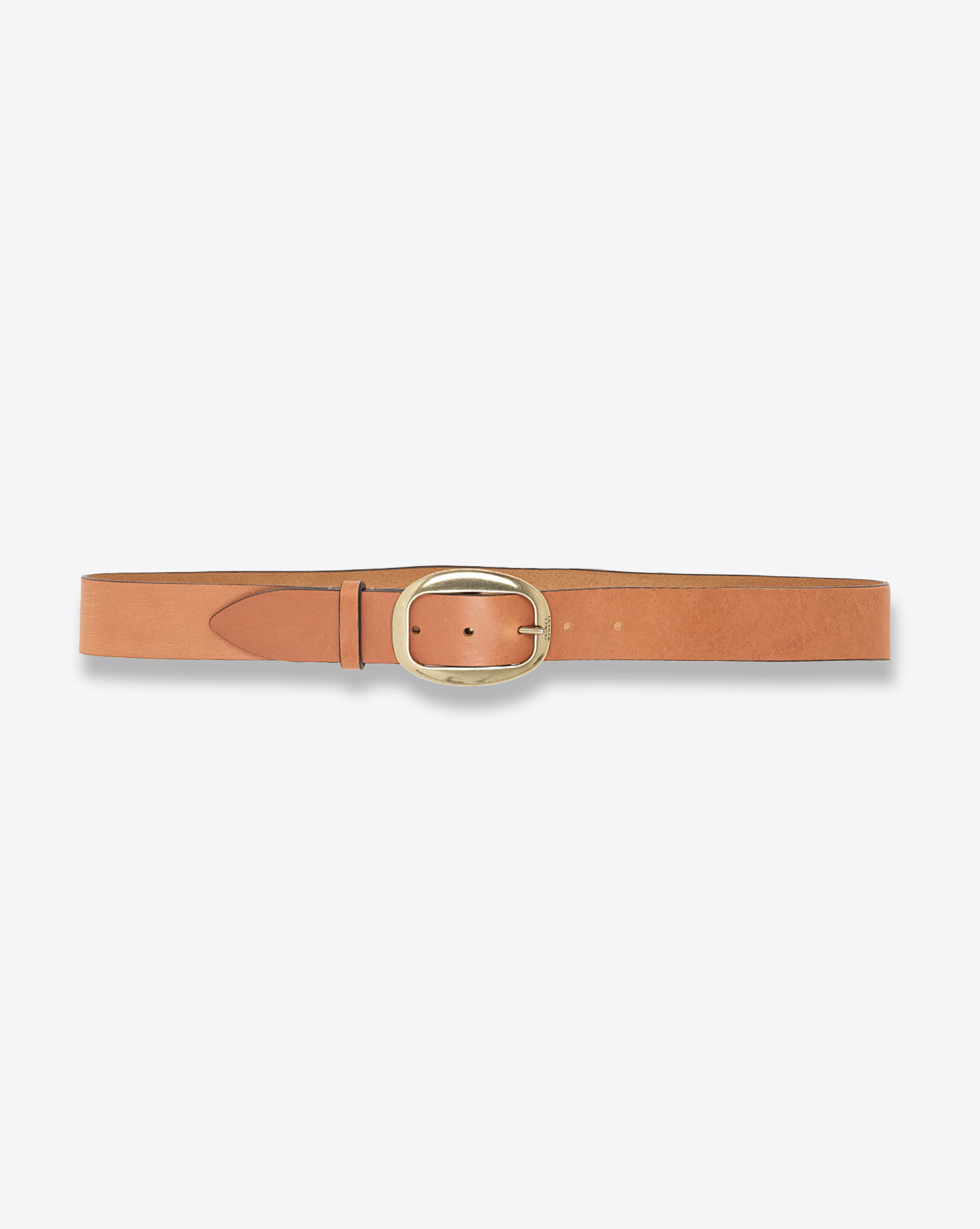 Ceinture Dana Isabel Marant en cuir cognac avec boucle dorée. Vue face. 