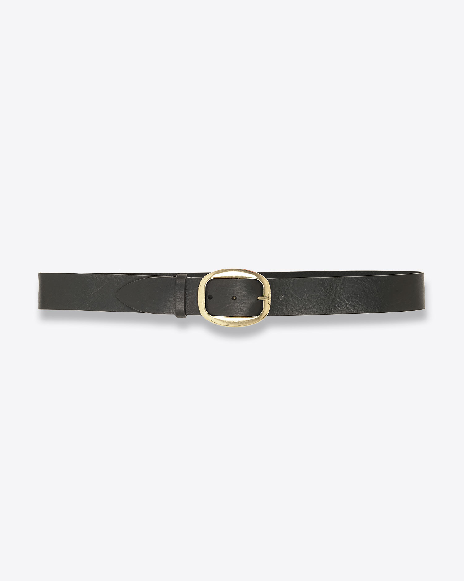 Ceinture Dara Isabel Marant en cuir noir avec bouclé métal doré. Vue face. 