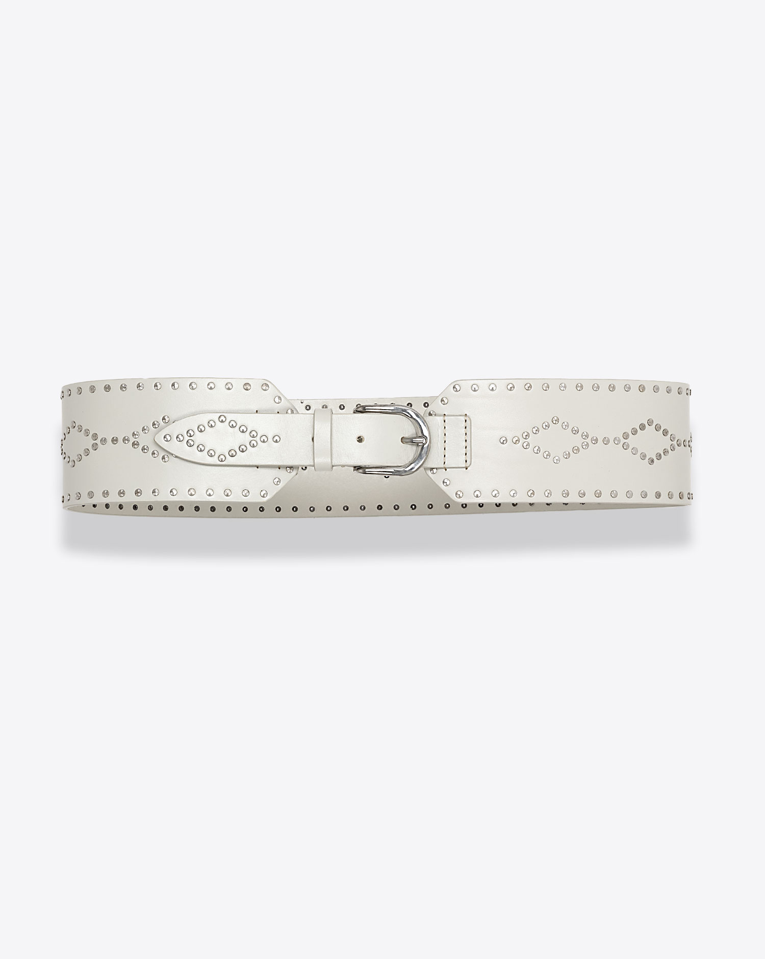 Produit Ceinture large en cuir craie clouté argenté Lucie Isabel Marant. Face.